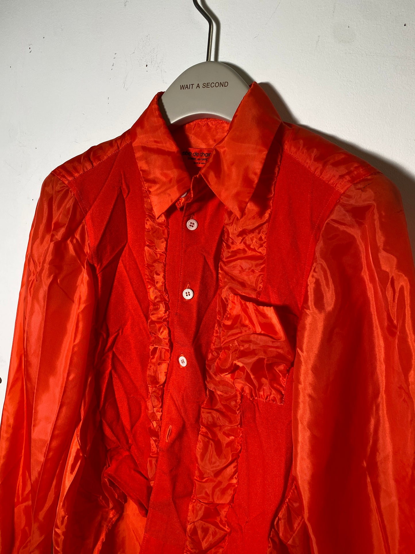Comme Des Garcons Red nylon shirt with ruffles