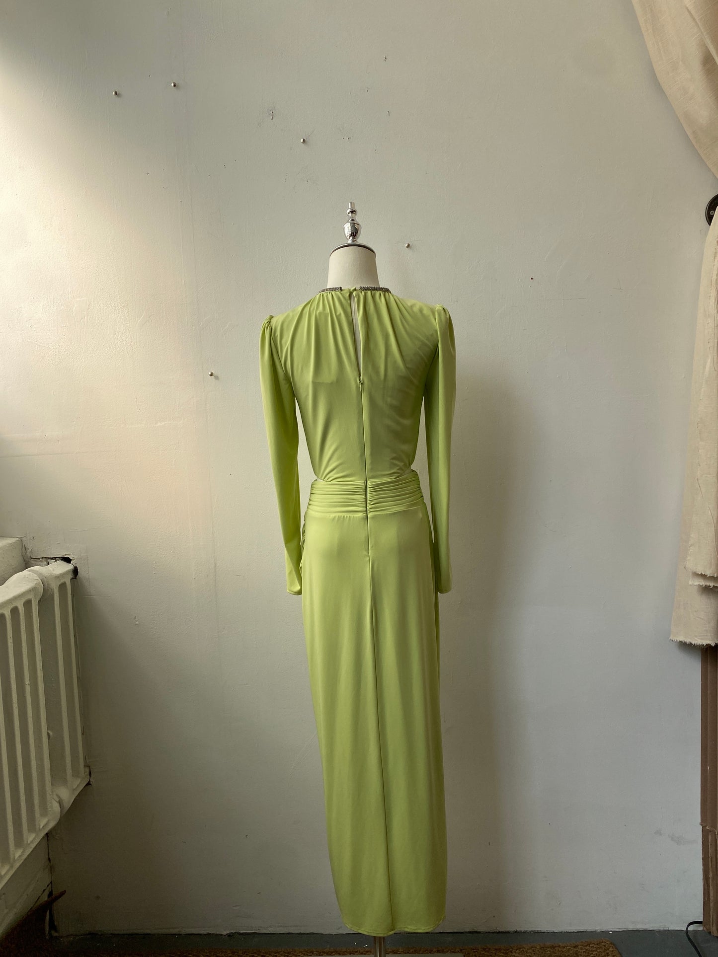 Self-portrait Lime Green Crystal-Embellished Cutout Ruched Stretch-Jersey Midi Dress