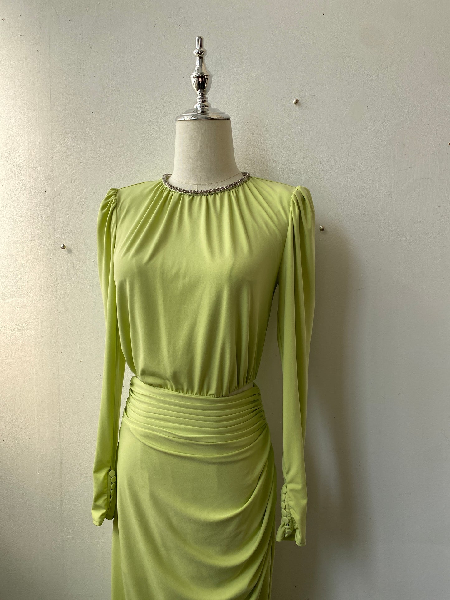 Self-portrait Lime Green Crystal-Embellished Cutout Ruched Stretch-Jersey Midi Dress