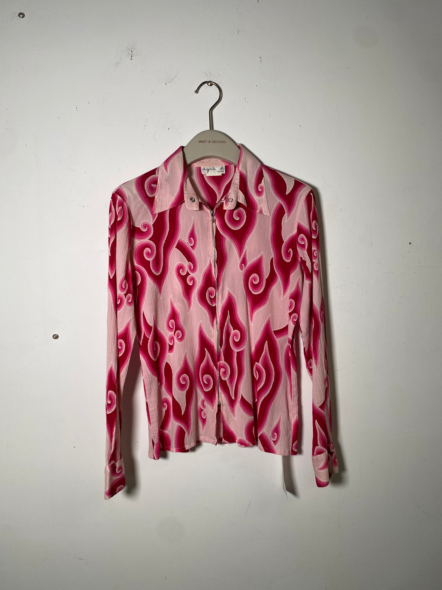 Agnes B Pink printed long sleeves shirt with zipper front