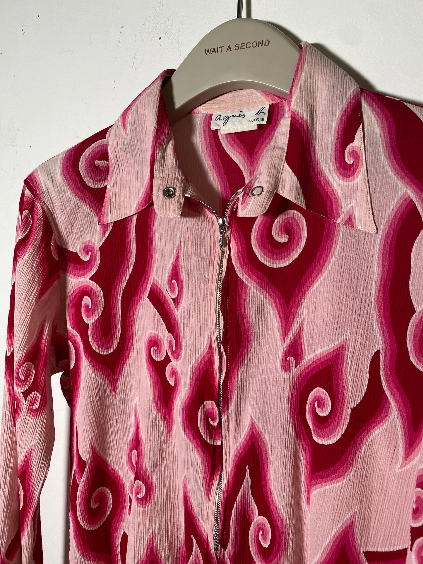 Agnes B Pink printed long sleeves shirt with zipper front
