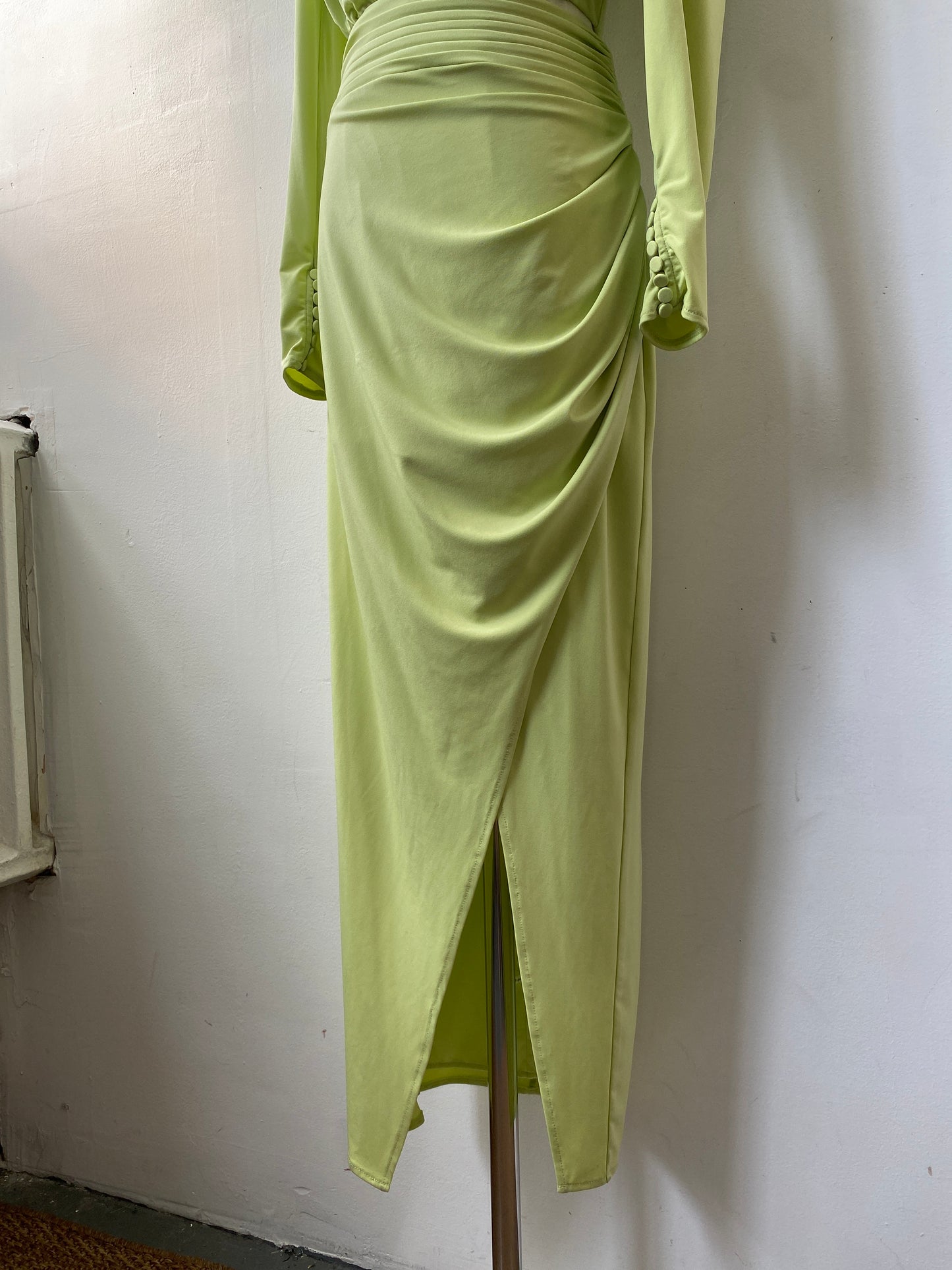 Self-portrait Lime Green Crystal-Embellished Cutout Ruched Stretch-Jersey Midi Dress