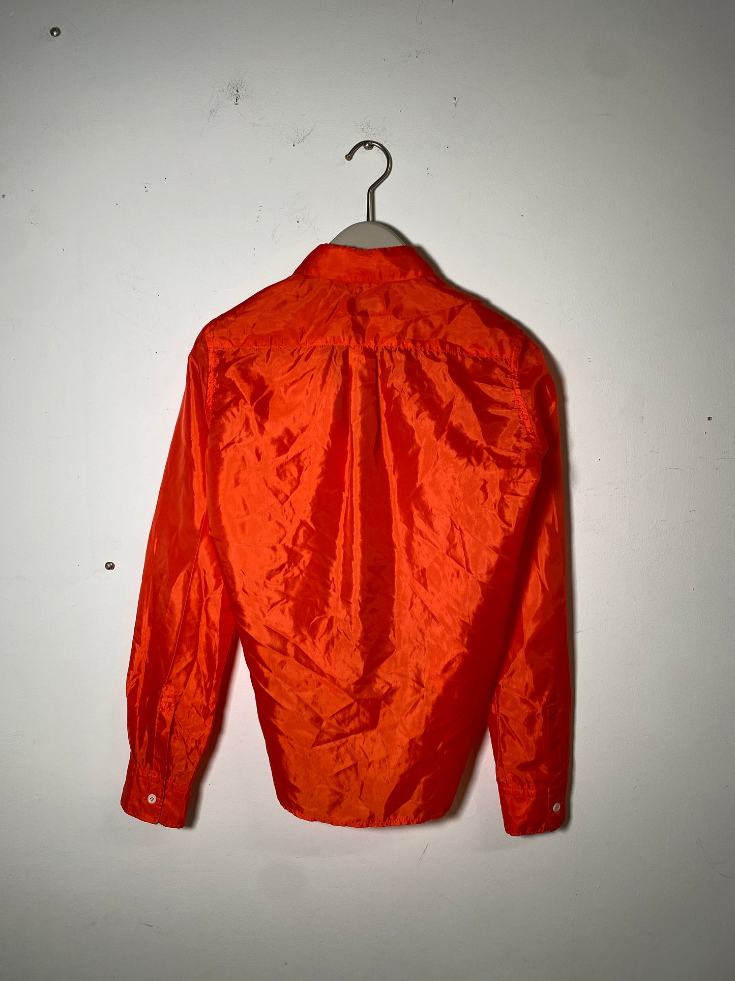 Comme Des Garcons Red nylon shirt with ruffles