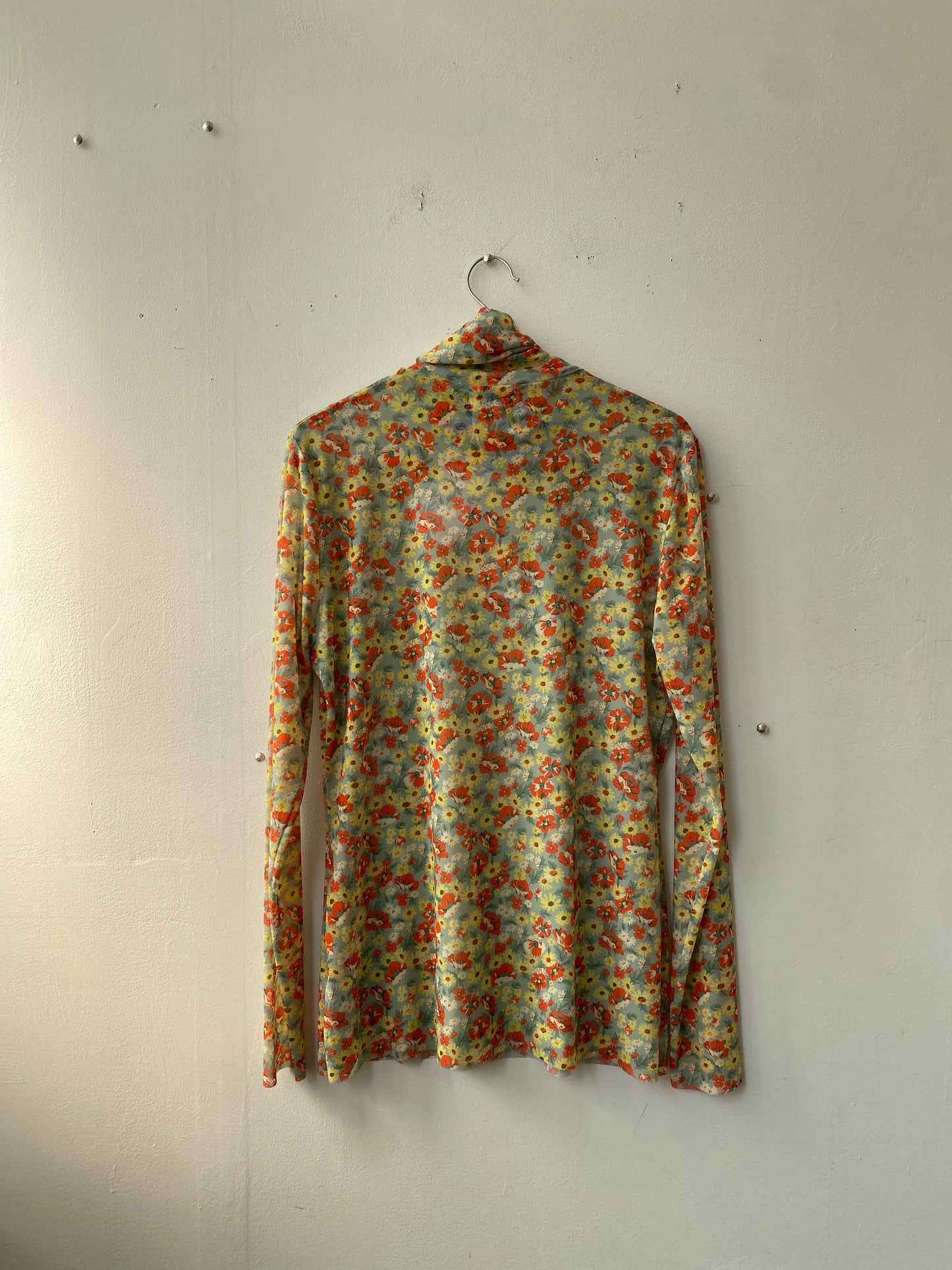 Ganni floral printed mesh shirt