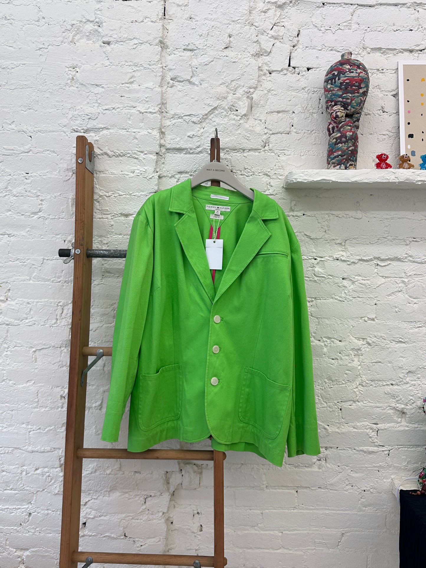 WAS-25722 Tommy Hilfiger Grass green knit suit with black goden buttons