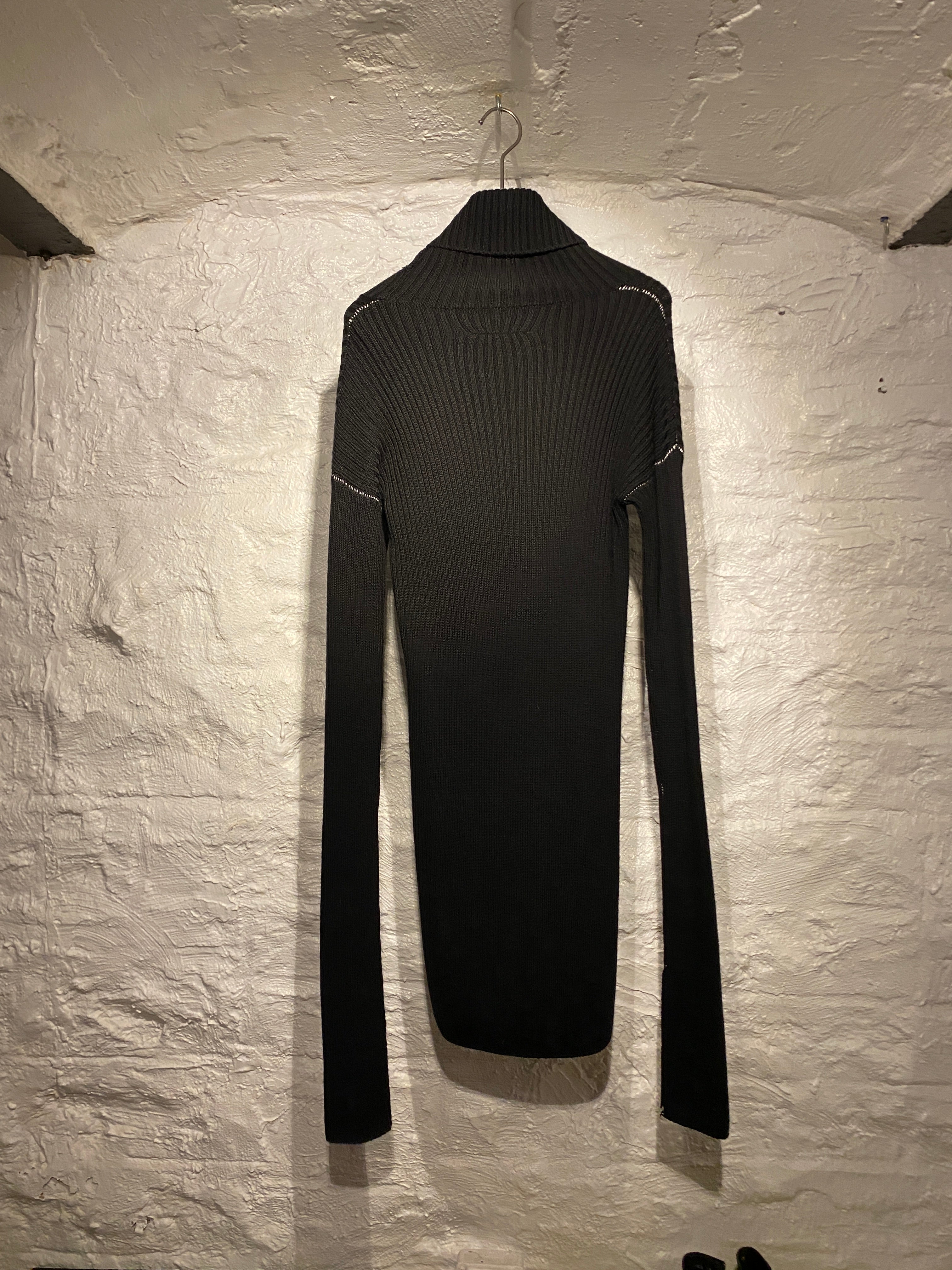 MM6 Maison Margiela Black Knitted Turtleneck Extra Long Sleeve Dress