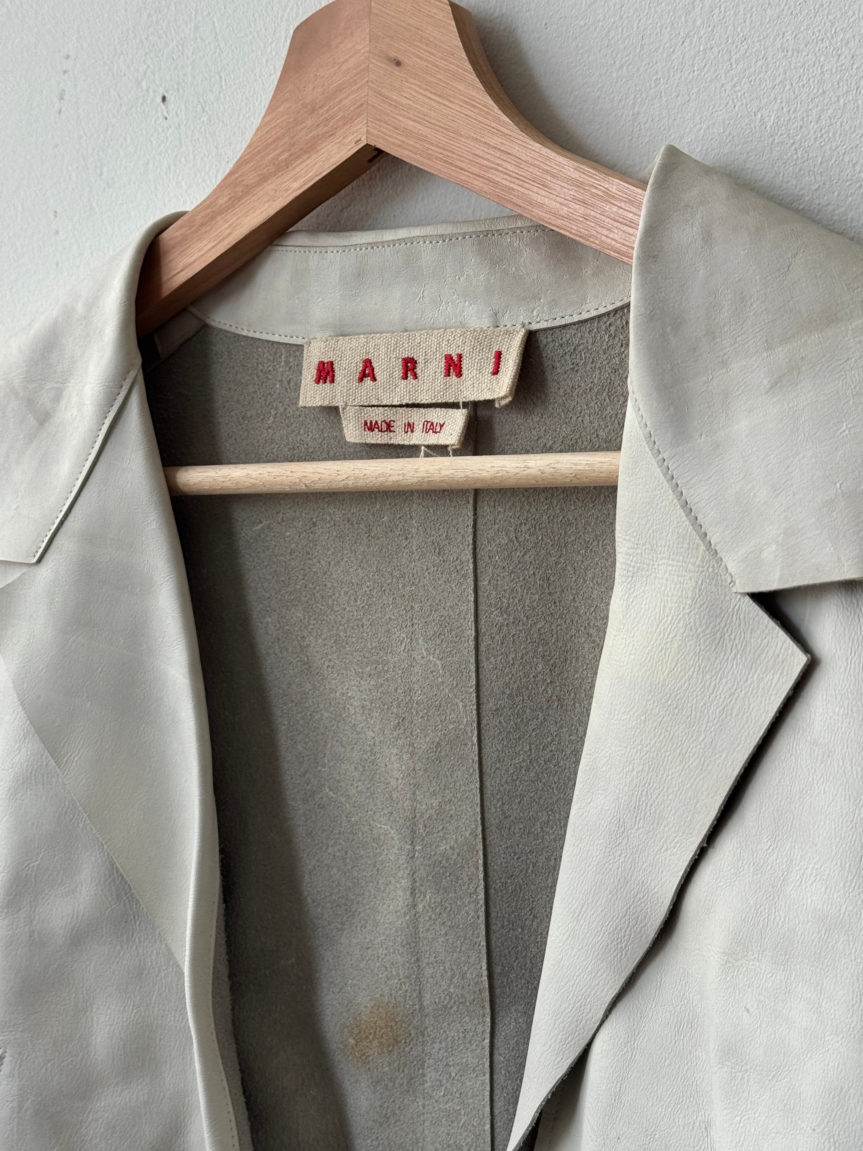 Marni White Grey Leather Front Open Blazer