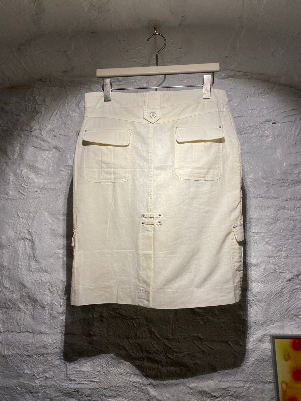 Gate One White Linen Cotton Blend Pockets Midi Skirt