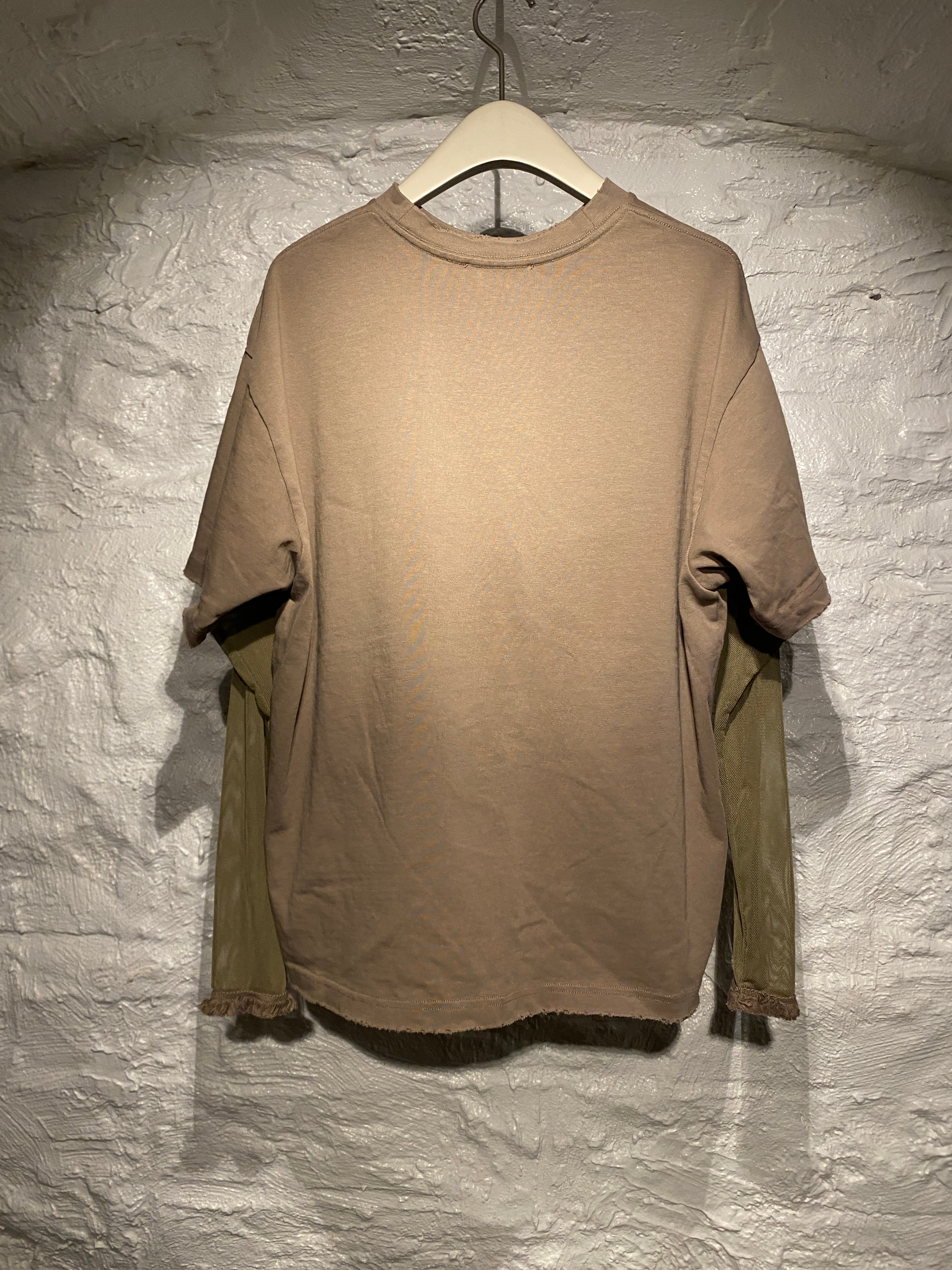 Acne Studios	Beige Sheer Nylon Mesh Layered Print T-shirt