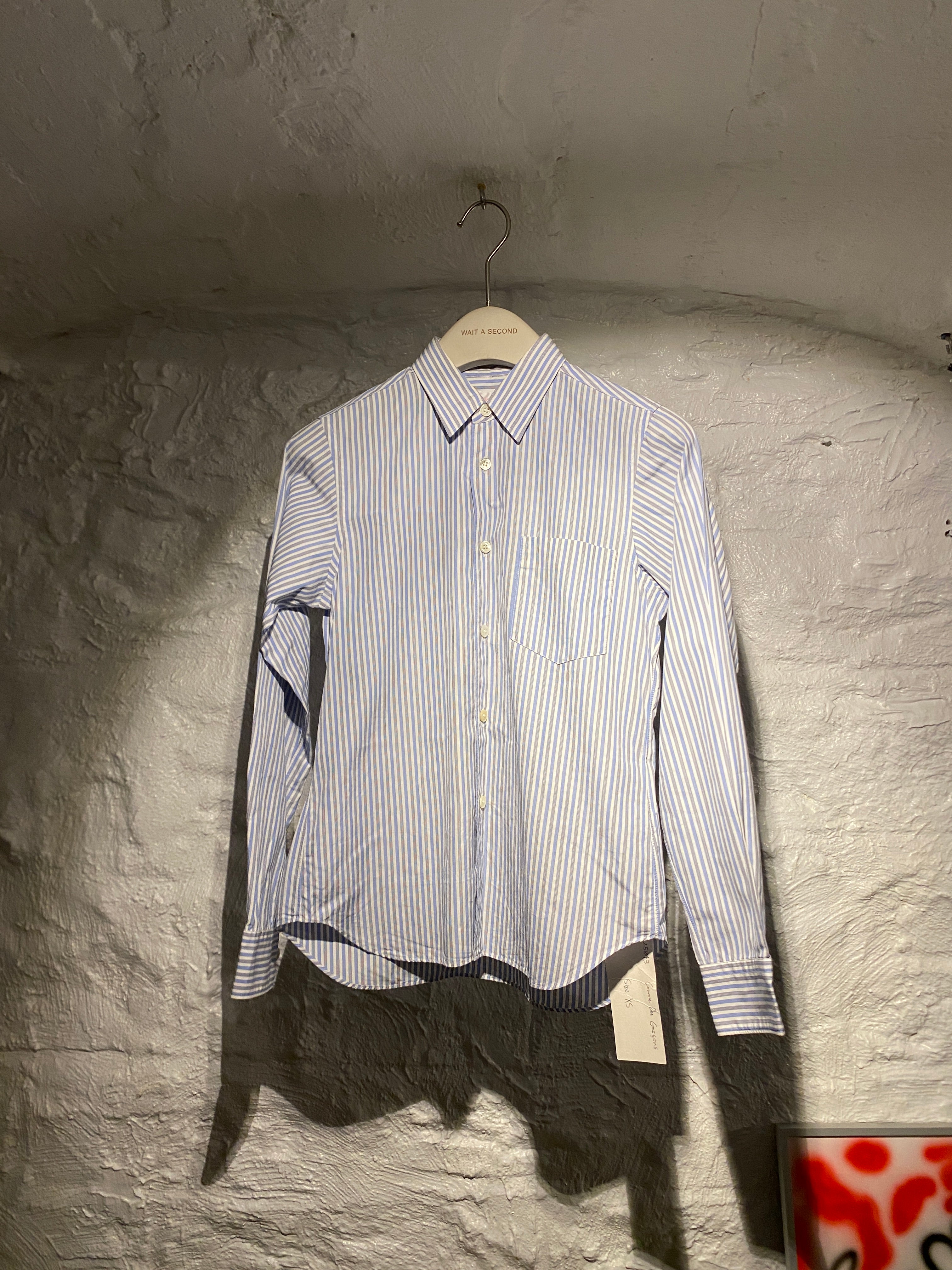 Comme des Garçons Blue White and Black Vertical Striped Long-Sleeve Shirt