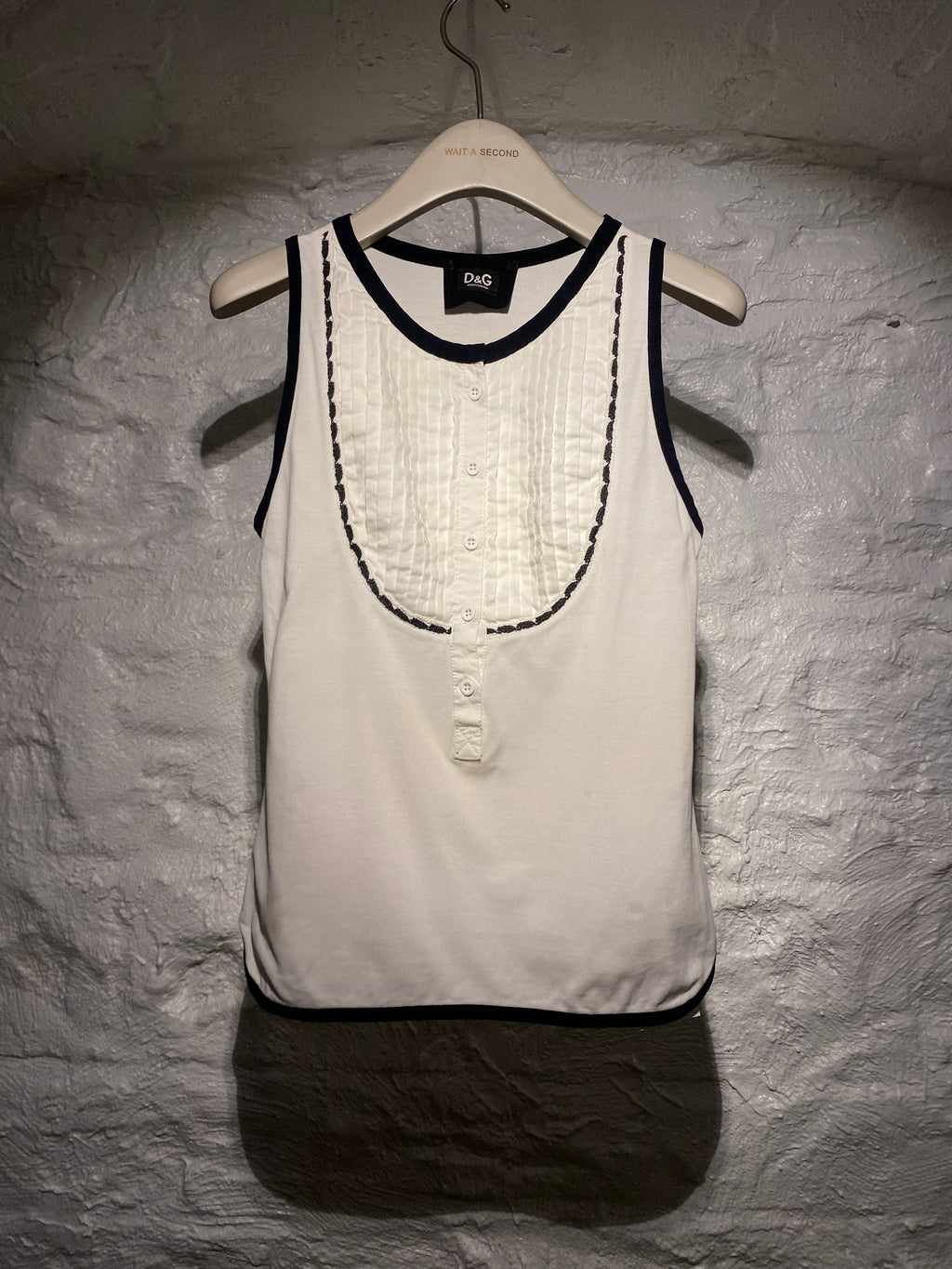 Dolce & Gabbana Black Trim White Layered Design Buttons Top
