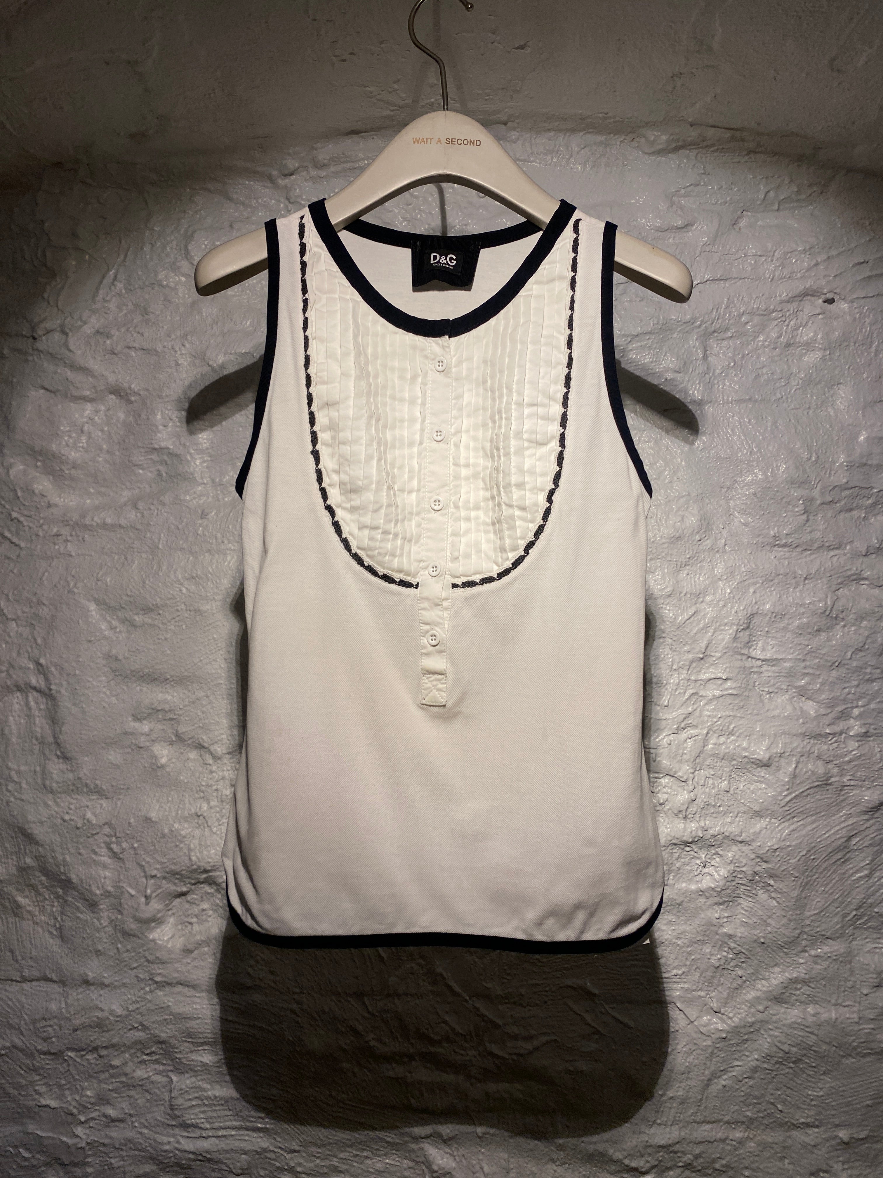 Dolce & Gabbana Black Trim White Layered Design Buttons Top