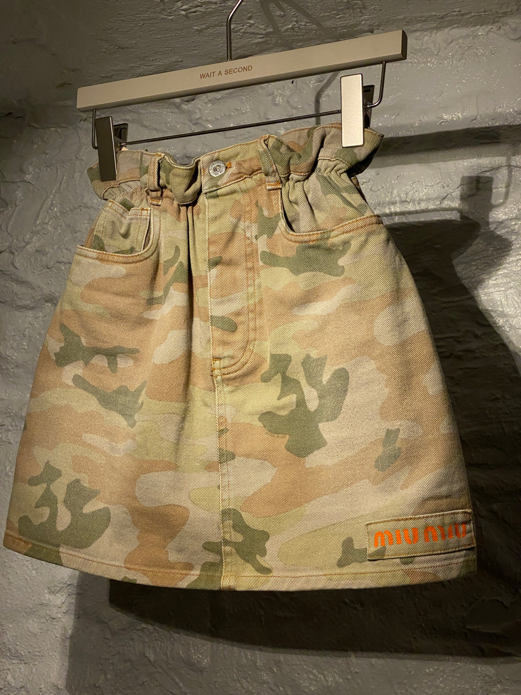 Miu Miu Green Camouflage Denim Mini Skirt