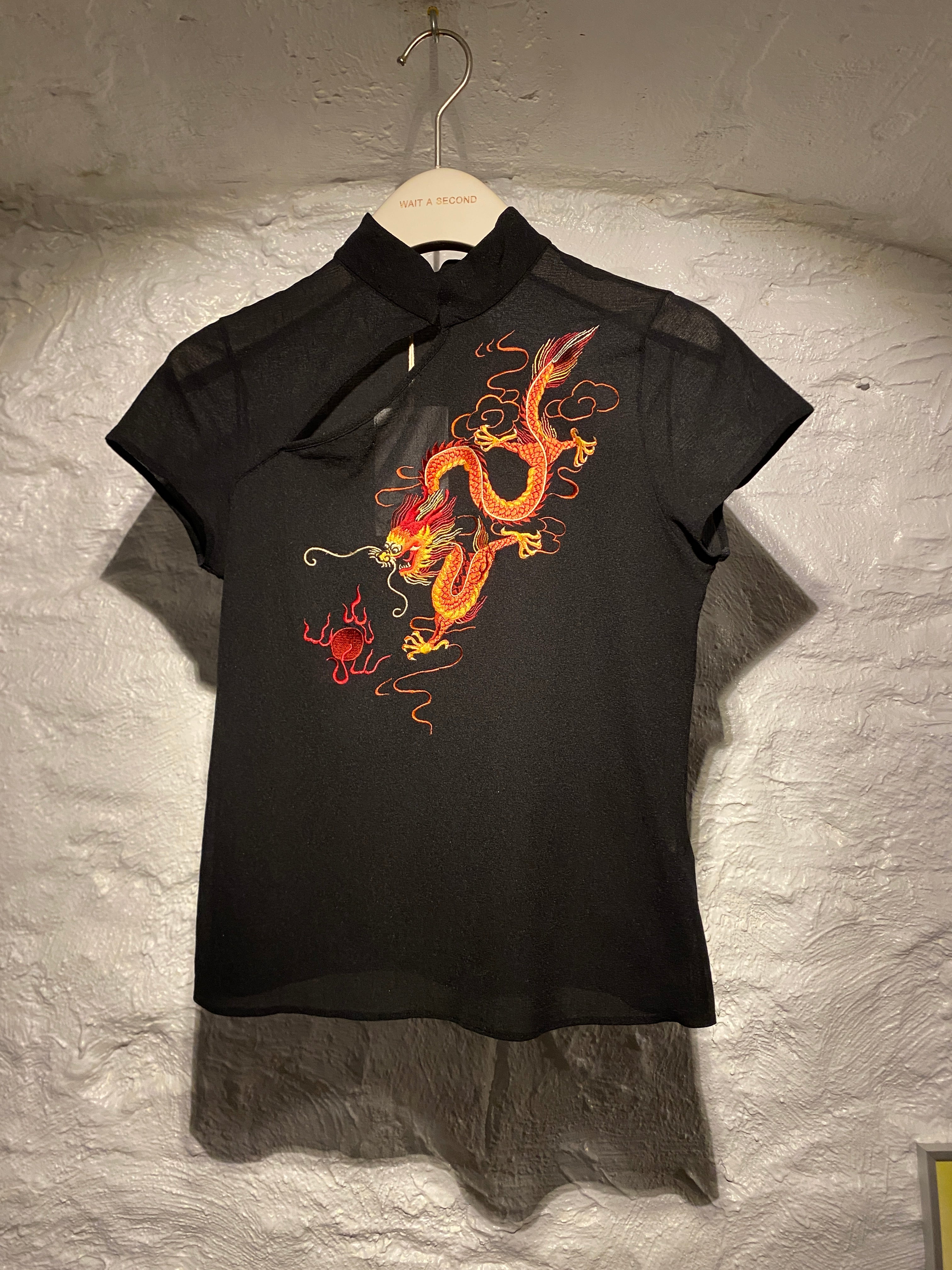 Vivienne Tam Black Dragon Sheer Chinese Collar Top