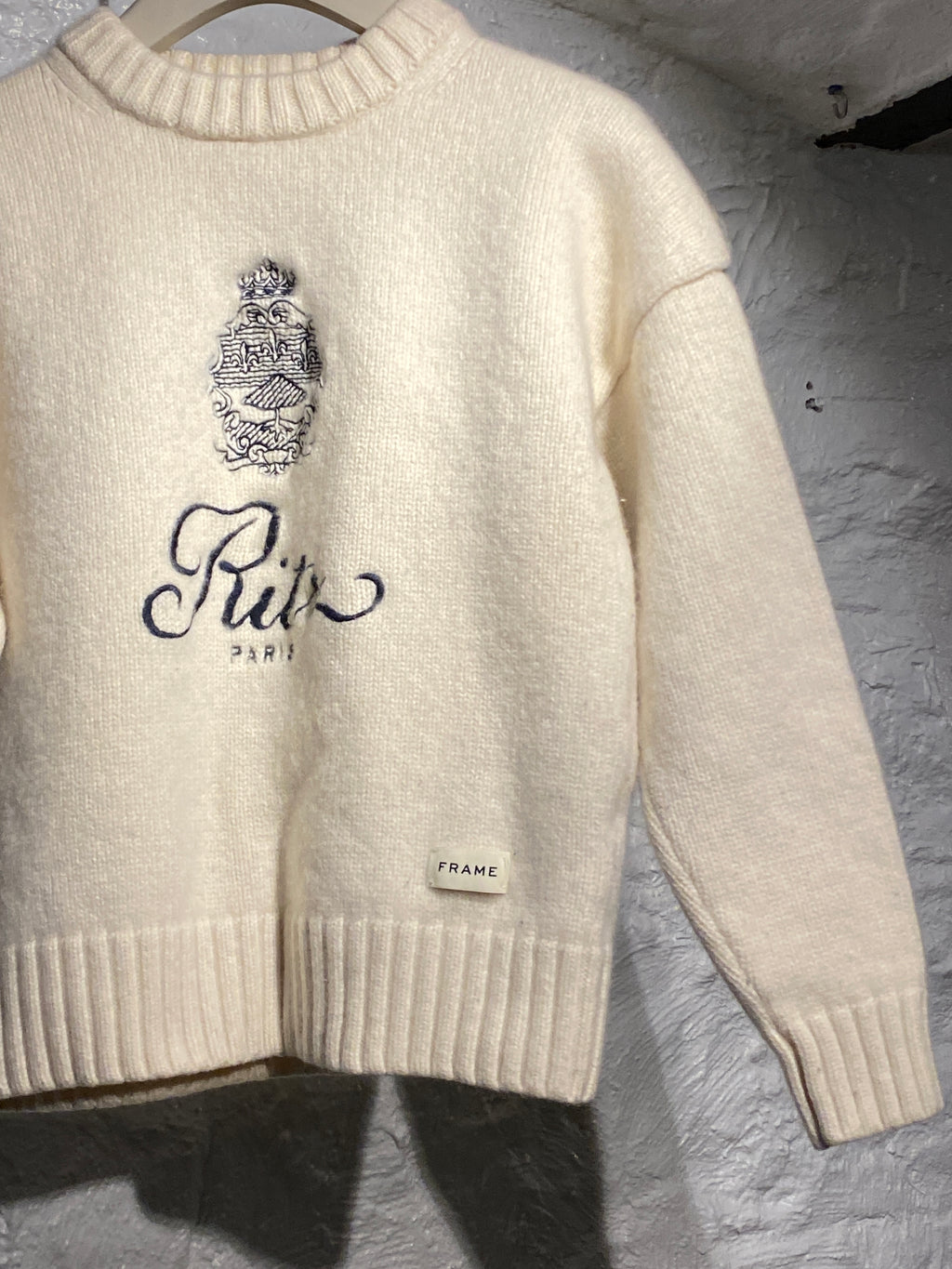 Frame x Ritz Unisex Cashmere White Sweater
