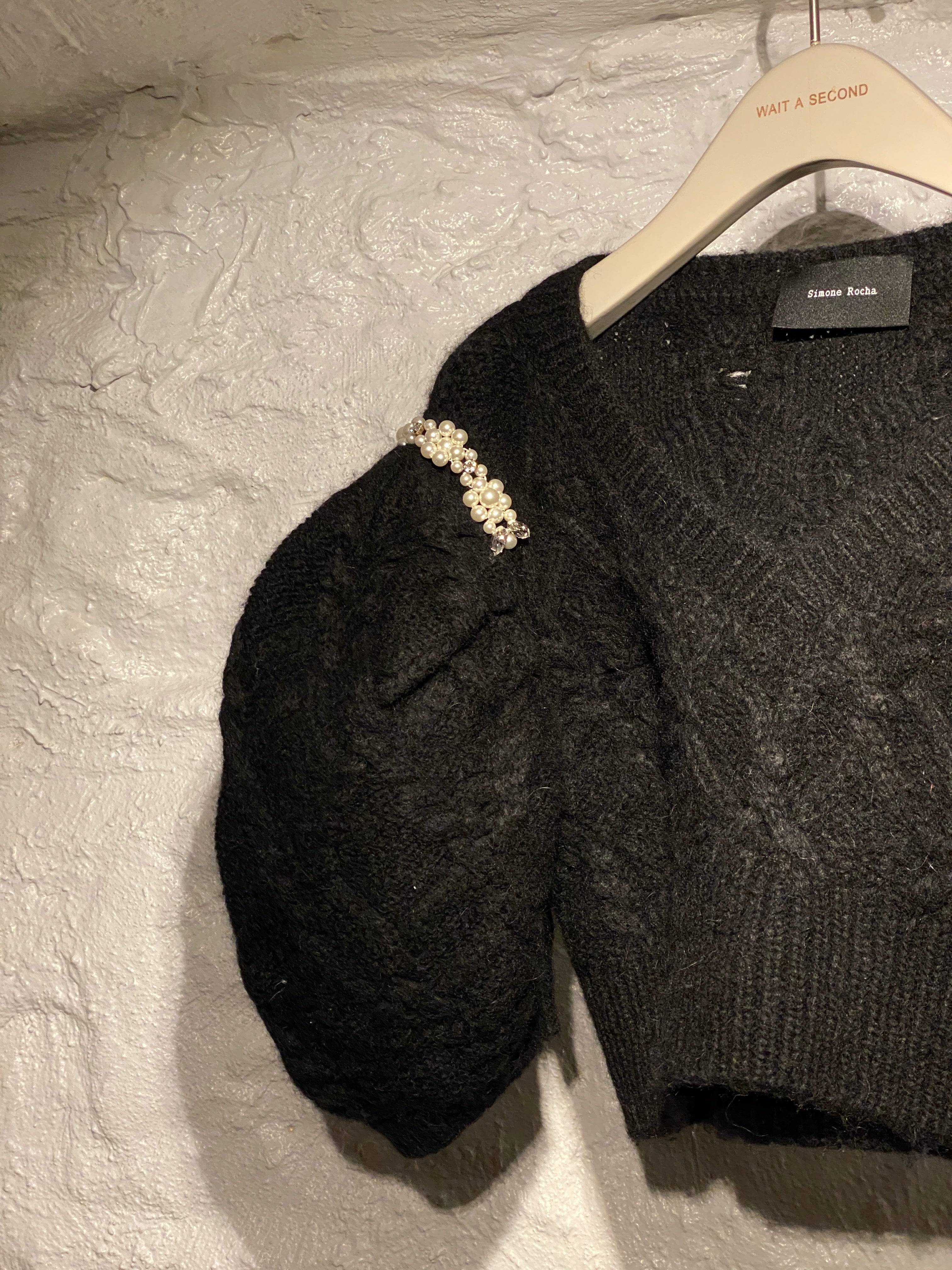 Simone Rocha Black Alpaca Blend Pearl-Embellished Knit Top