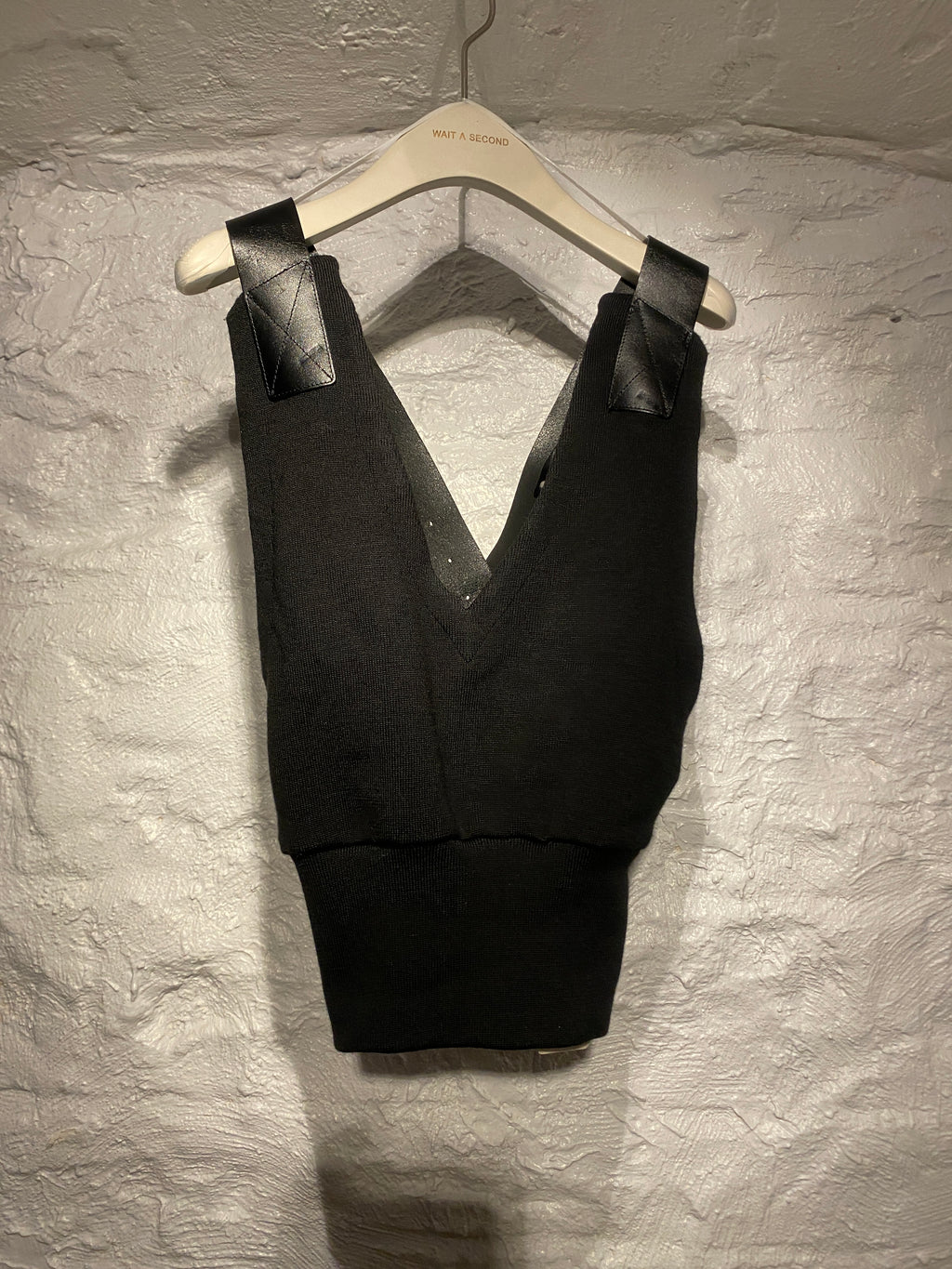Noir Kei Ninomiya Black Leather Strap Cross Back Vest Top