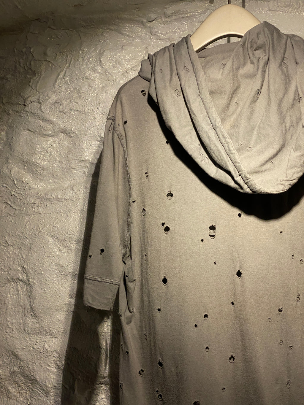 Ann Demeulemeester Gray Oversized Cut-Out Distressed Short-Sleeve Hoodie