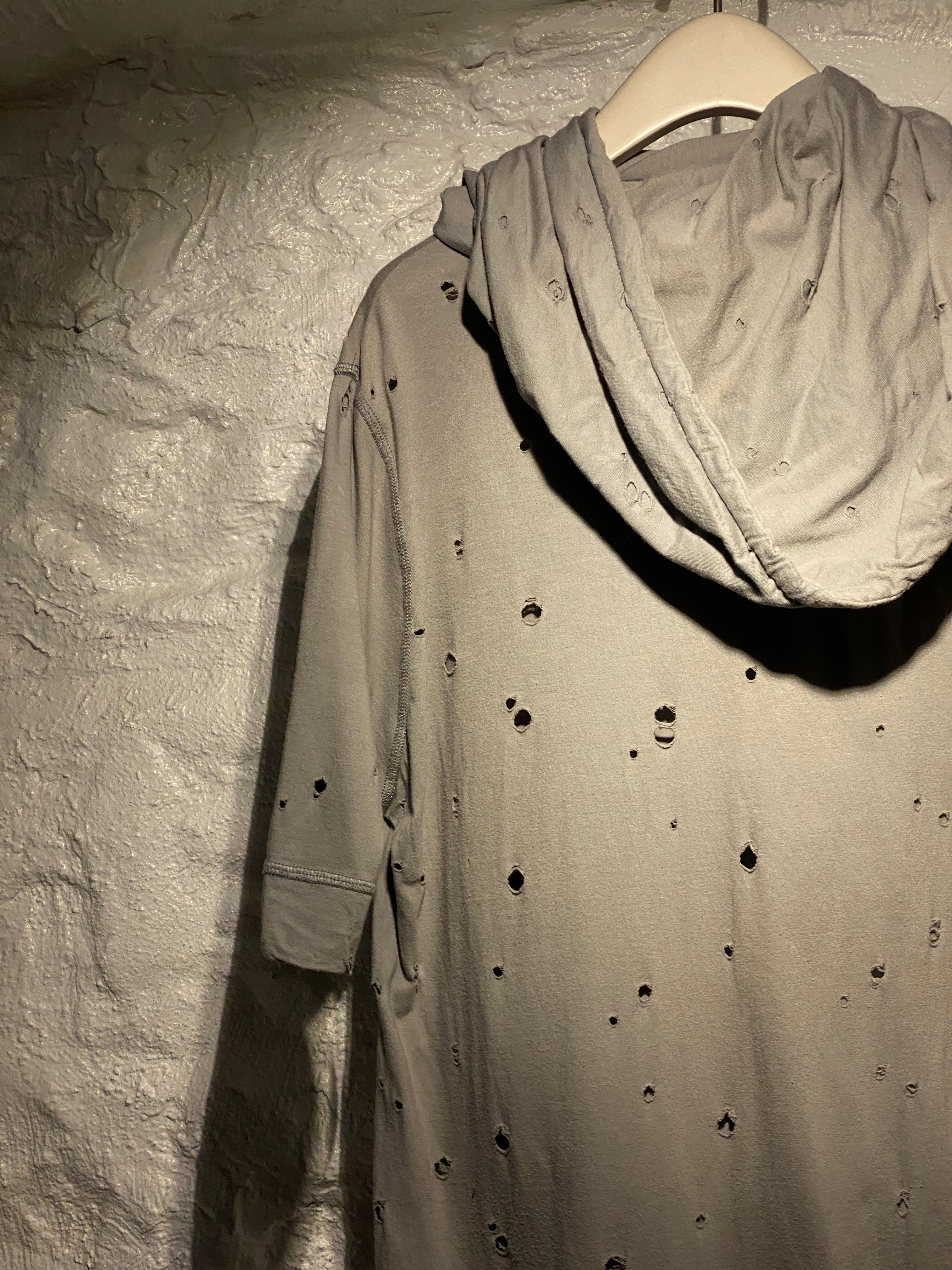 Ann Demeulemeester Gray Oversized Cut-Out Distressed Short-Sleeve Hoodie