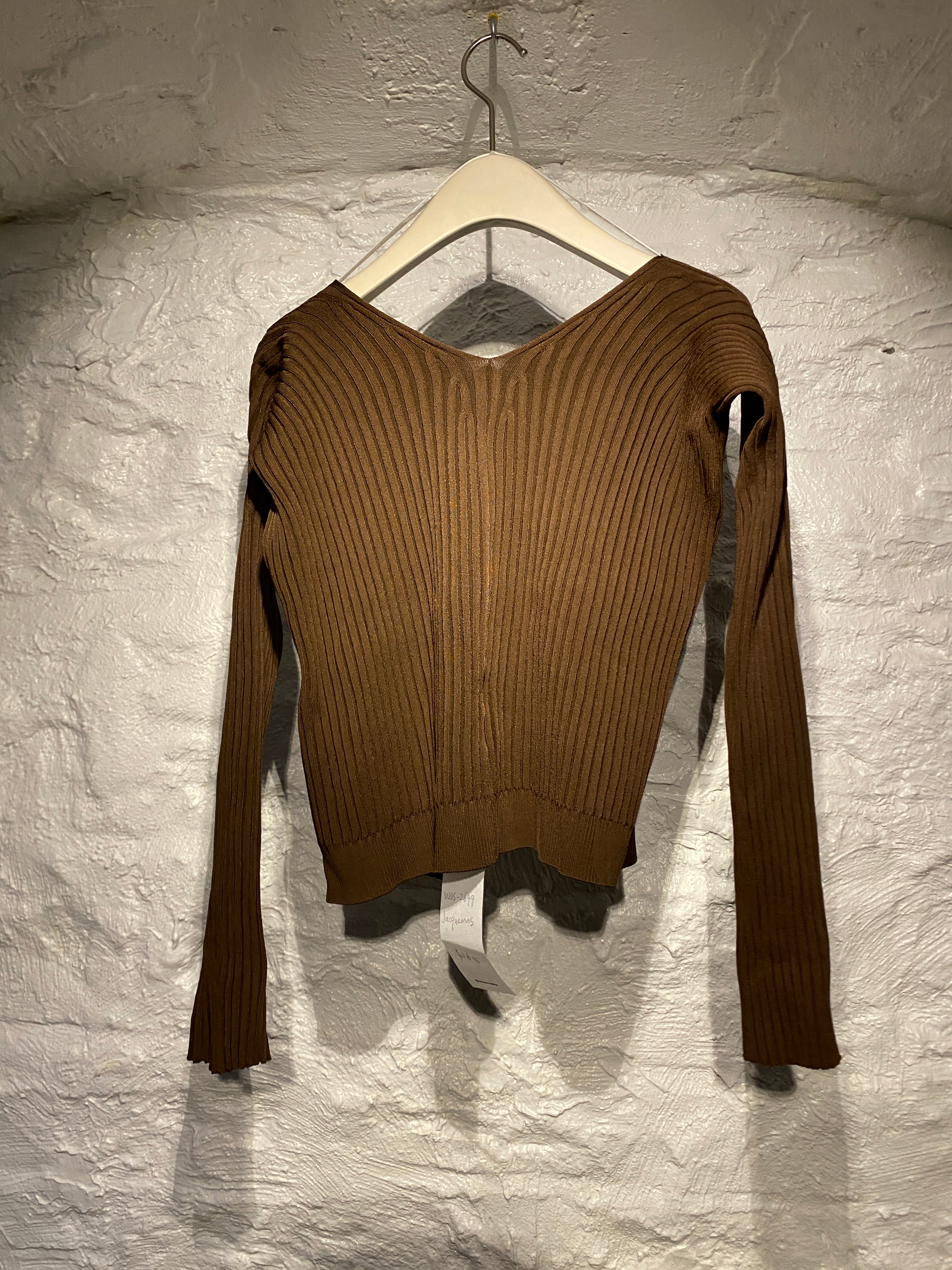 Jacquemus Chocolate Brown Rib Knit Stretch Open Front Cardigan