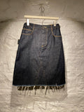 Bottega Veneta Dark Blue Raw Edges Denim Midi Skirt