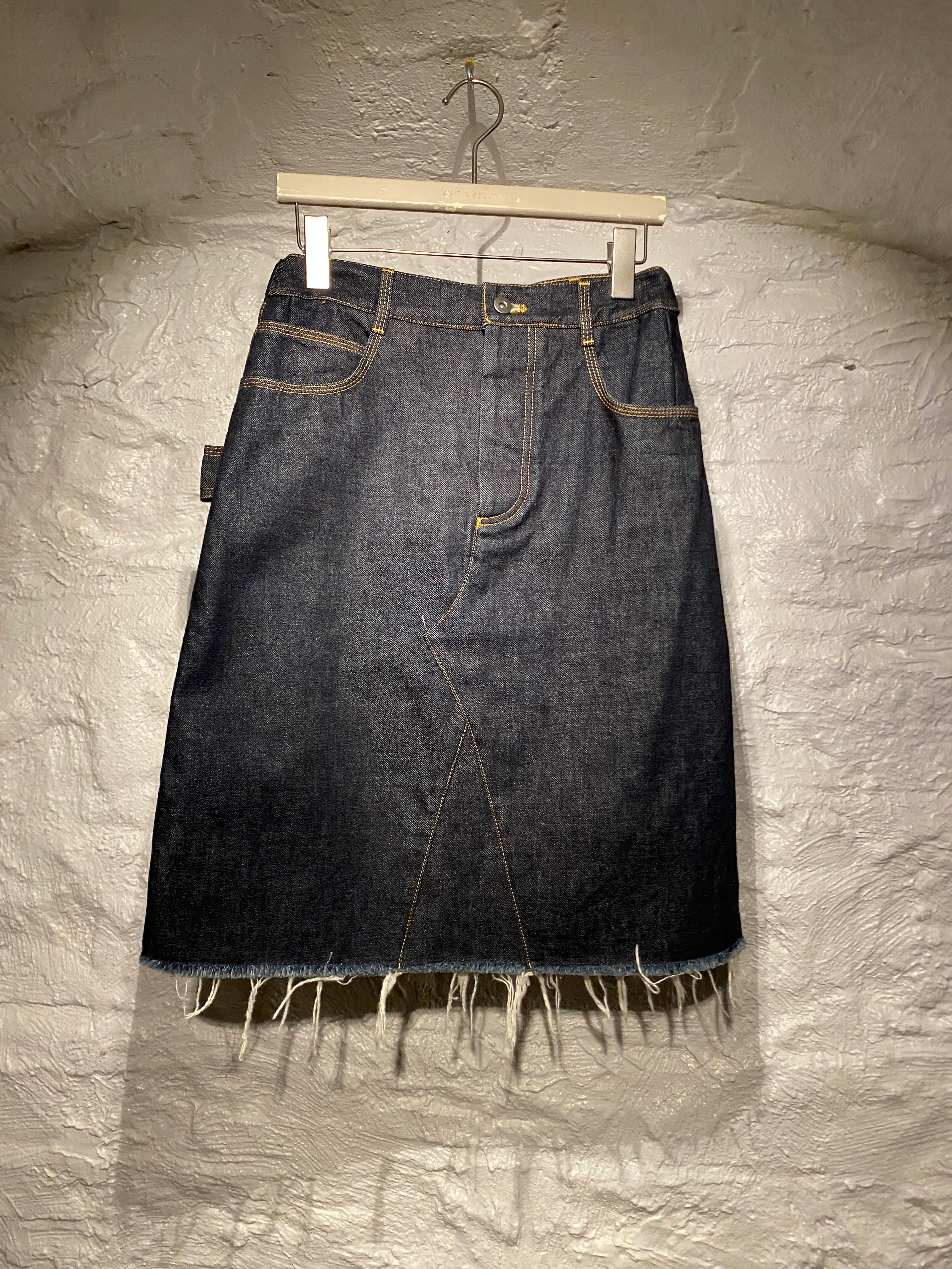 Bottega Veneta Dark Blue Raw Edges Denim Midi Skirt