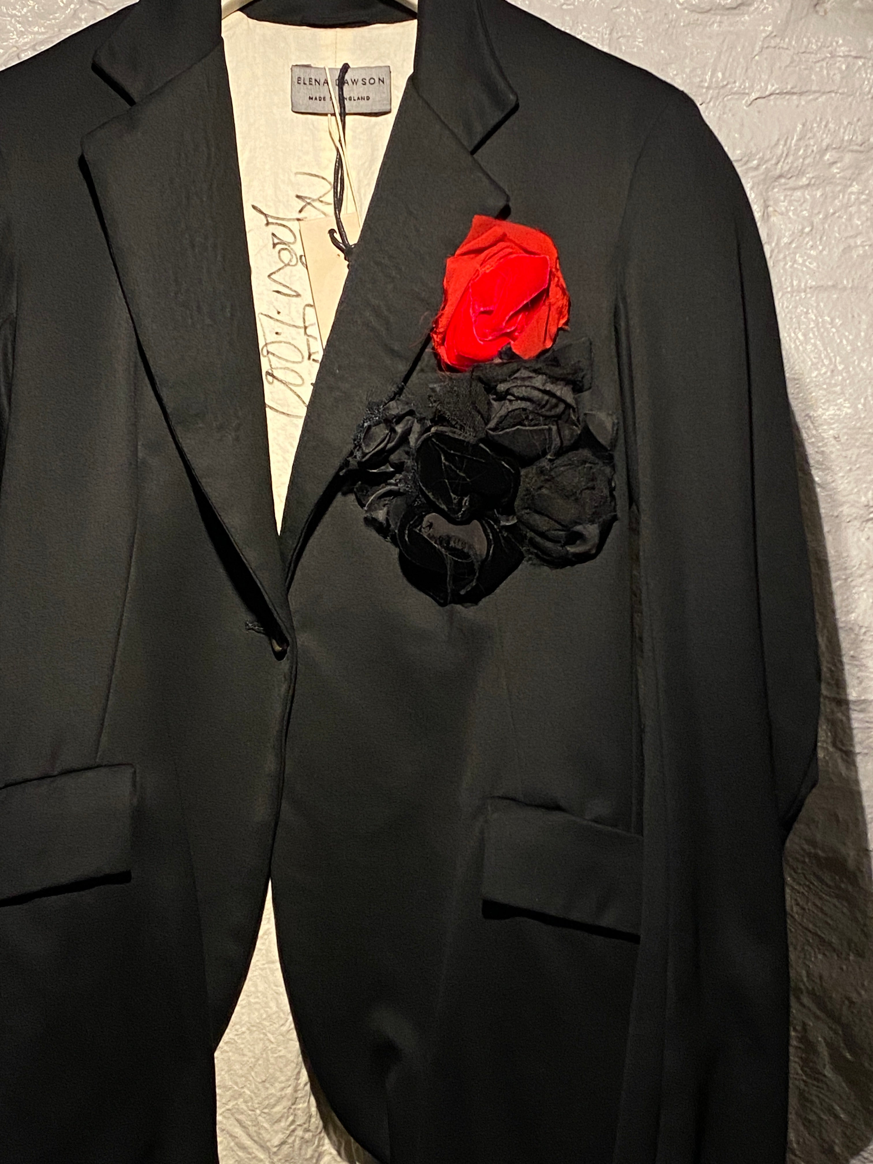 Elena Dawson SS21 Black and White Roses Suit Blazer