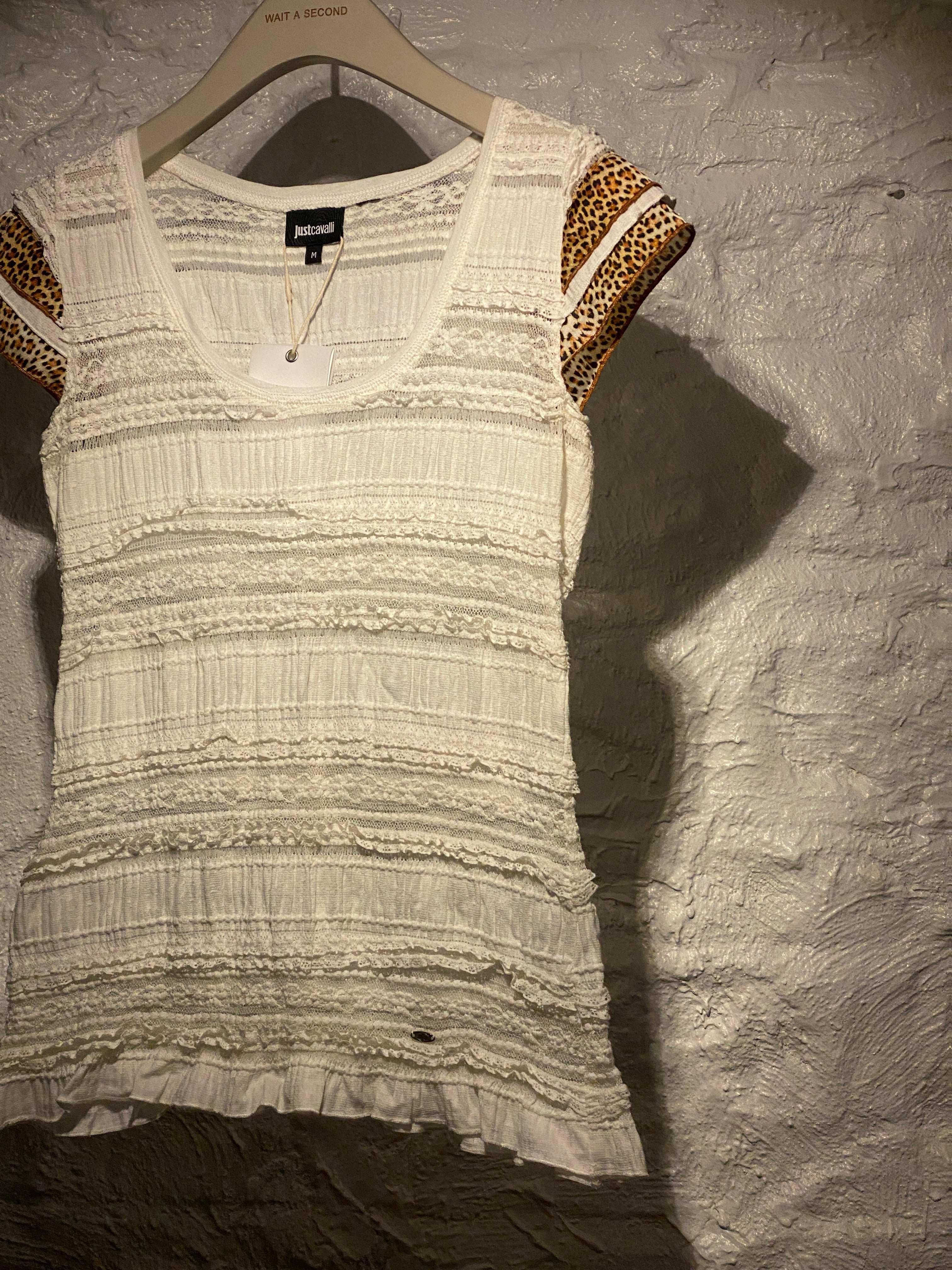 Just Cavalli White Lace Leopard Panelled Top