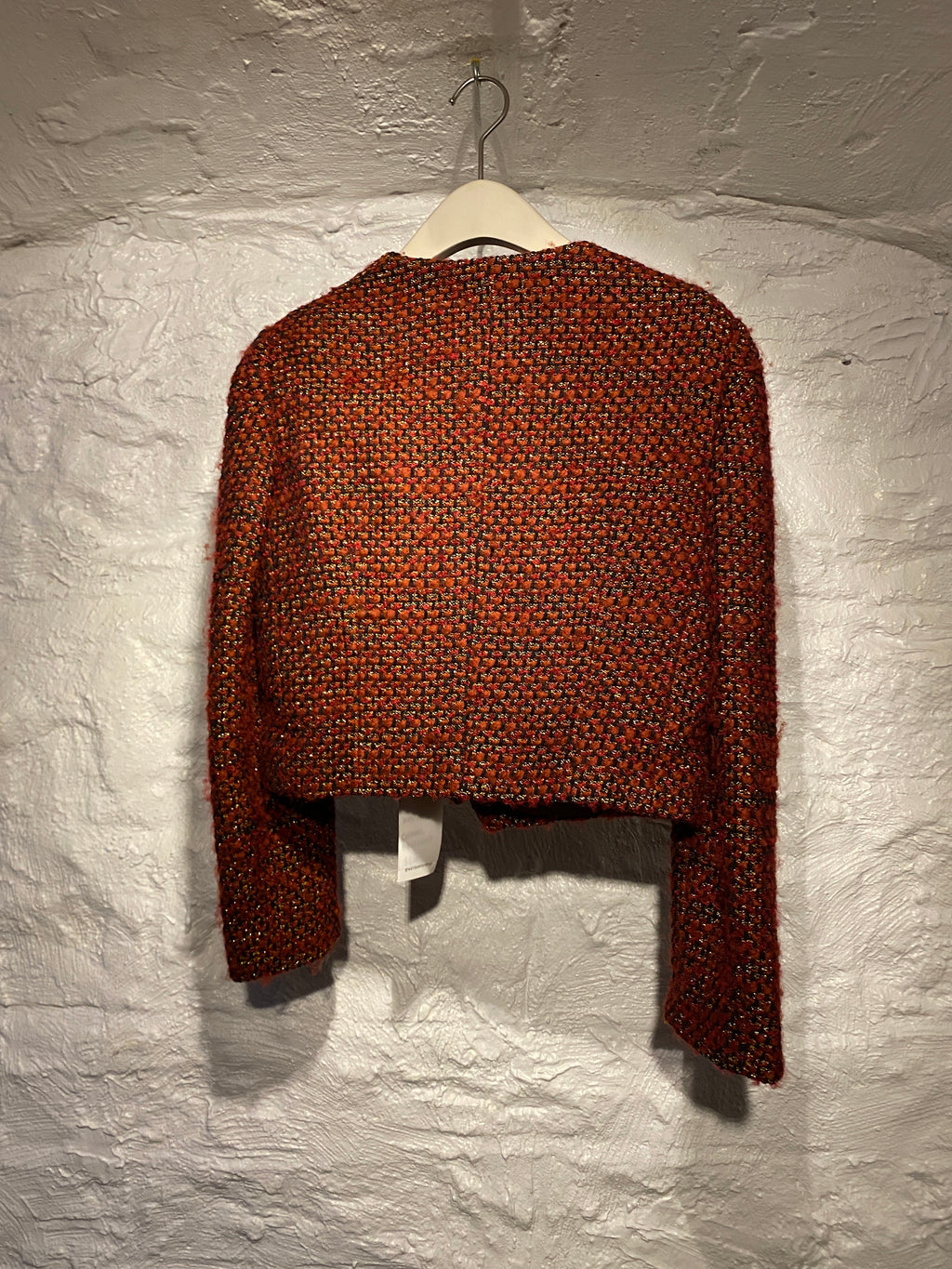 Chanel Boutique Red Black Metallic Tweed Jacket