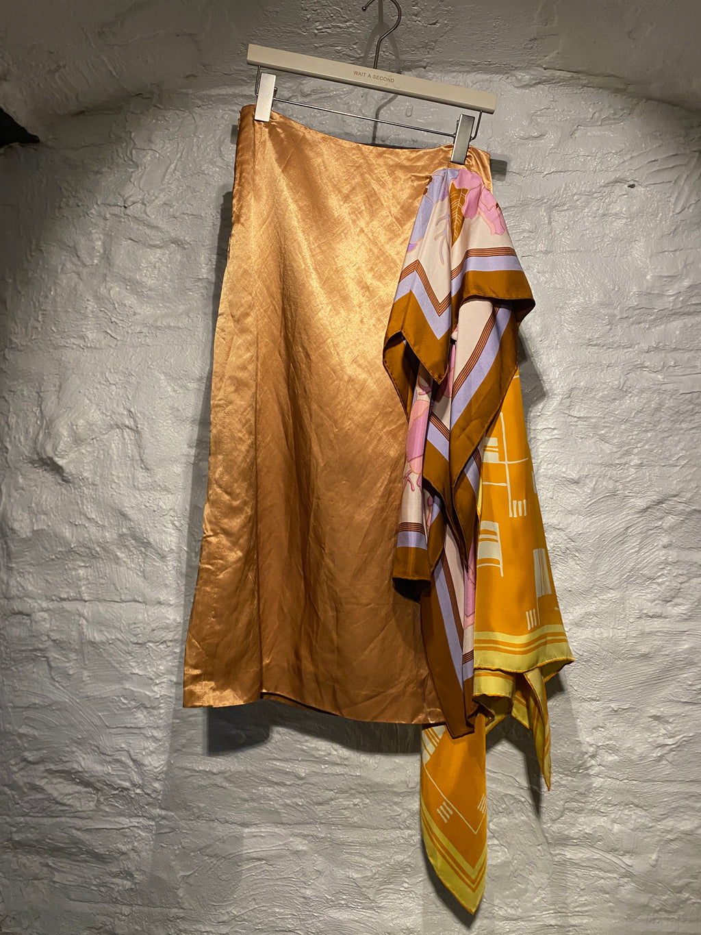 Dries Van Noten Gold Draped Silk Satin Midi Skirt