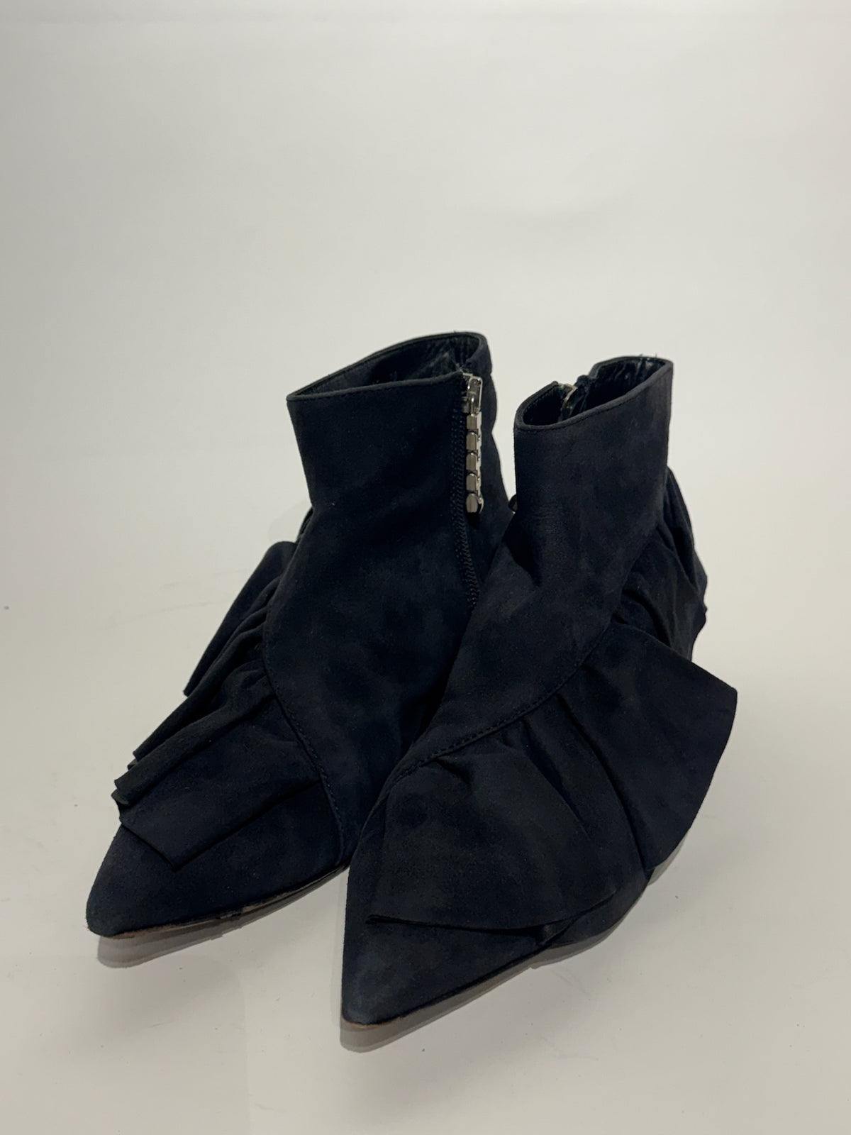 JW Anderson	Black Suede Ruffle Ankle Boots Size 38