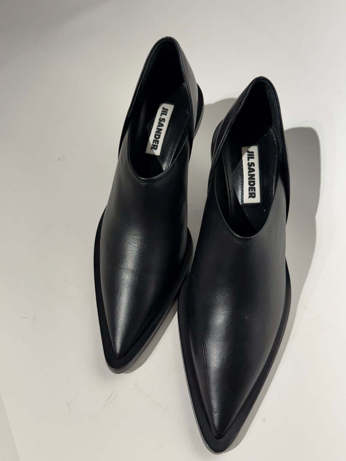 Jil Sander Black Leather Point Toe Kitten Heel Size 37