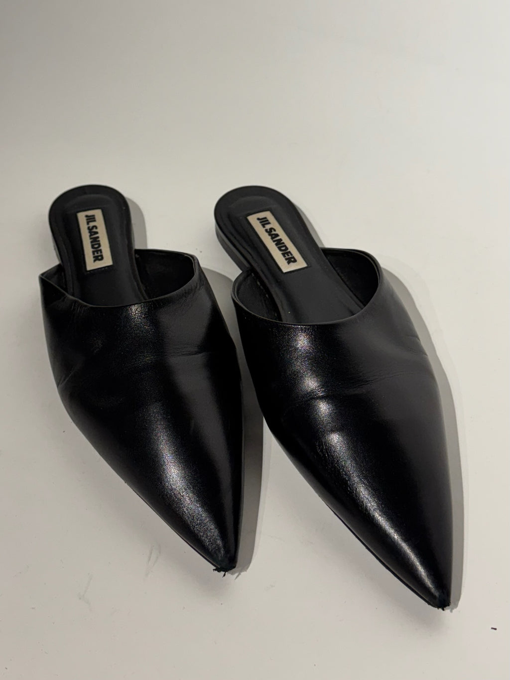 Jil Sander Black Point Toe Leather Mule Size 38