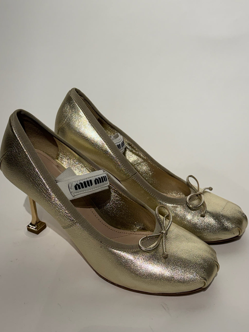 Miu Miu Gold Ballerina Ballet Pumps Heels Size 39