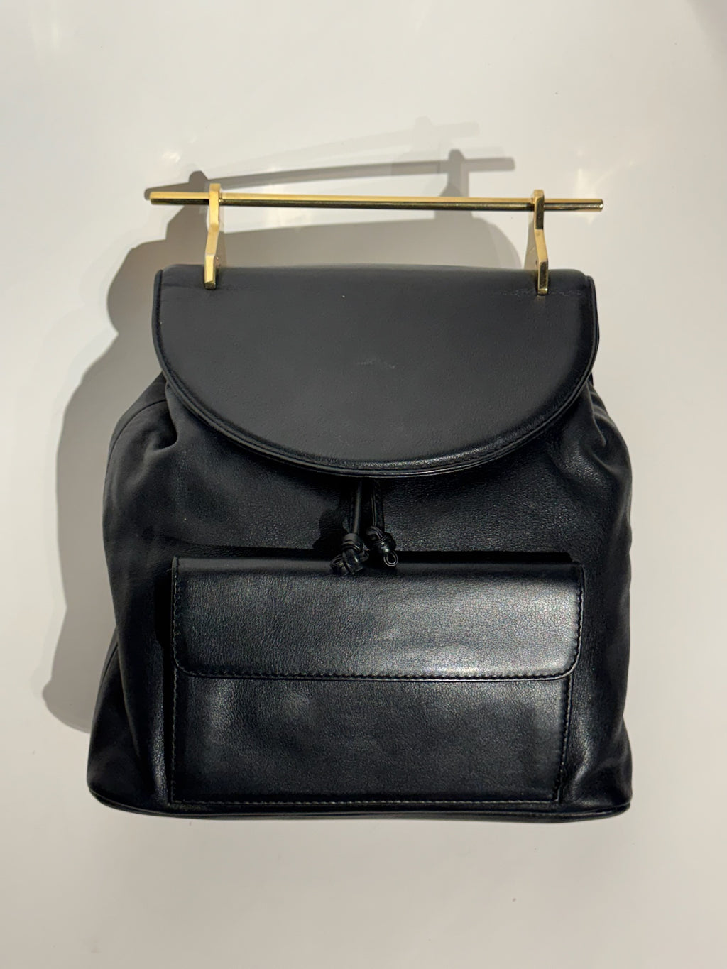 M2malletier Black Leather Briefcase Gold Handle Design Backpack