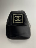 Chanel Black with Gold Yellow Logo Lambskin Hat