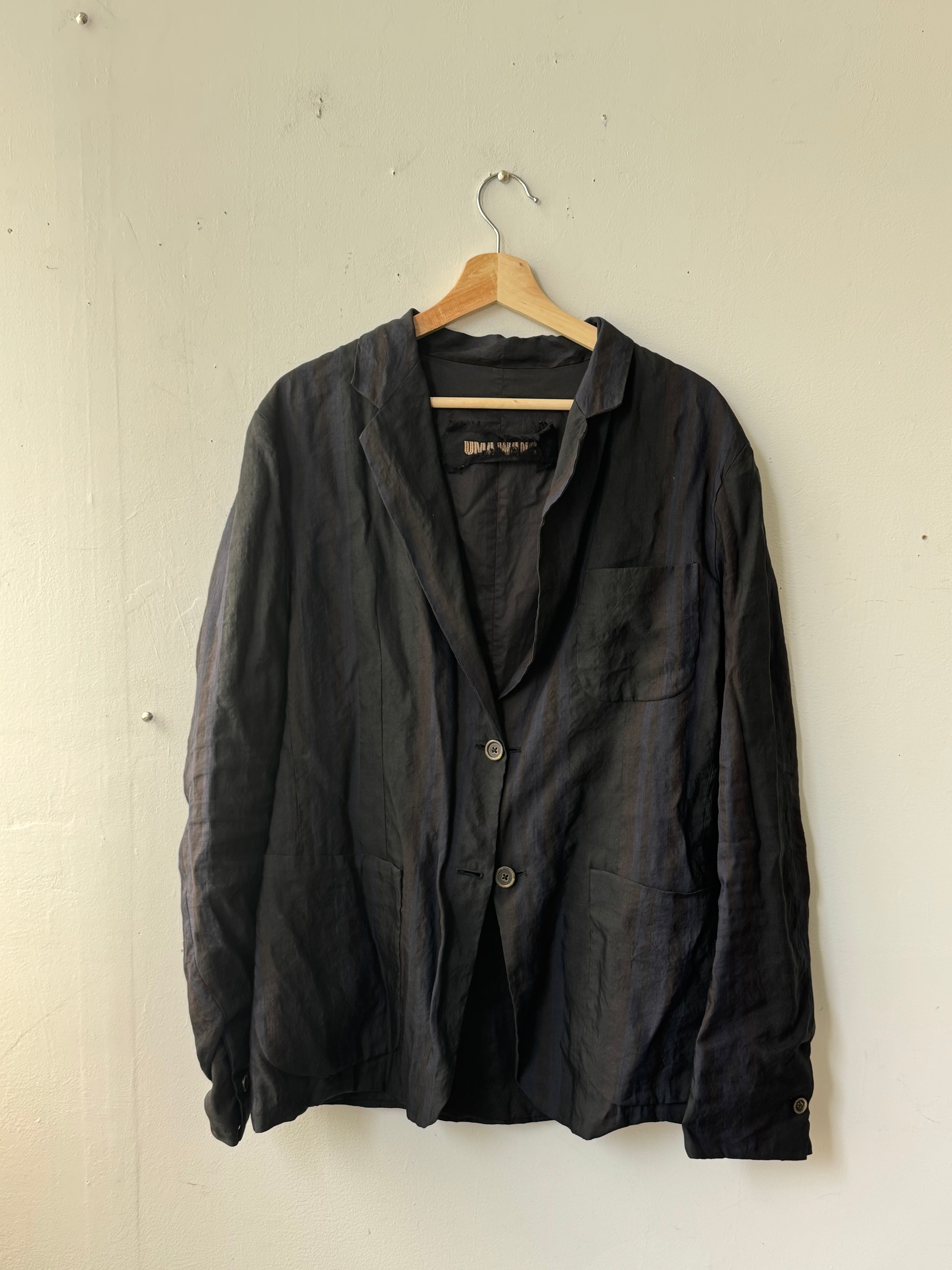 Uma Wang SS2016 Men Black Peppe Striped Peppe Linen Jacket