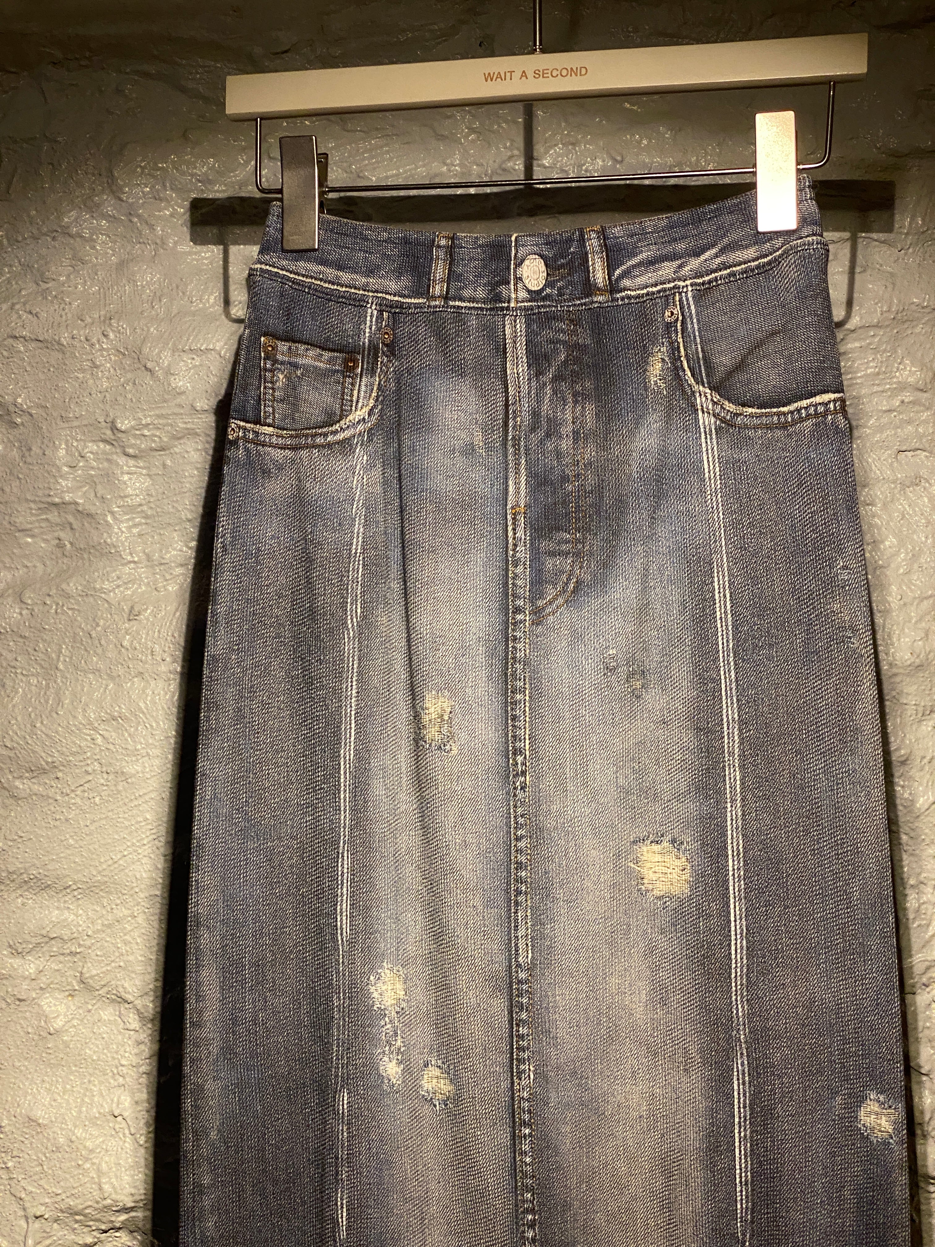 Acne Studios Faux Denim Print Cotton Long Skirt