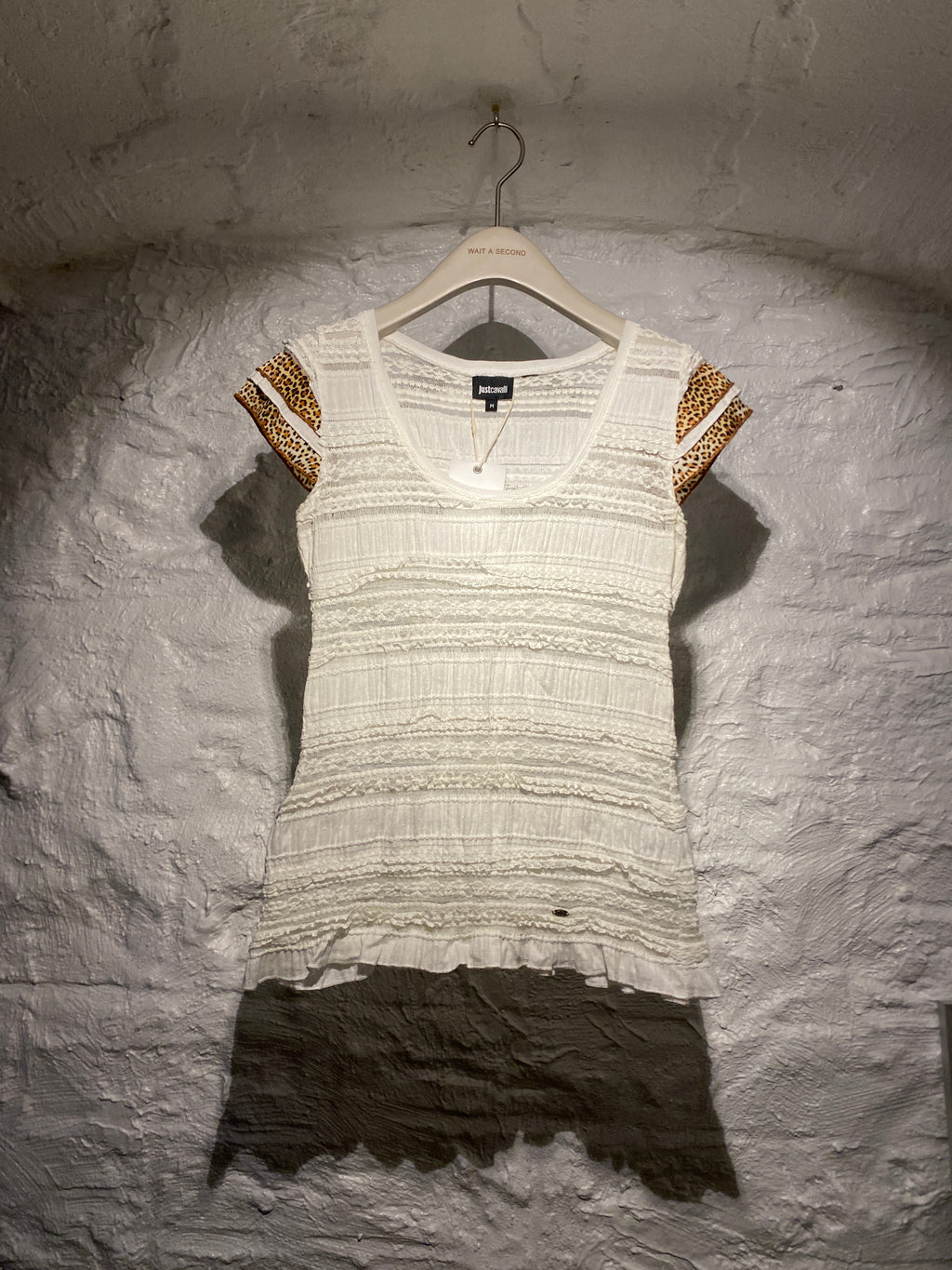 Just Cavalli White Lace Leopard Panelled Top