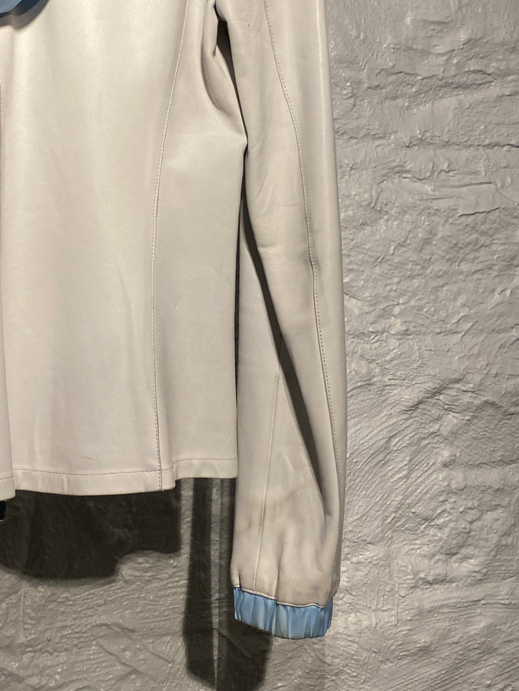 Miu Miu 2000s White Lambskin Leather with Blue Hood Zipper Jacket