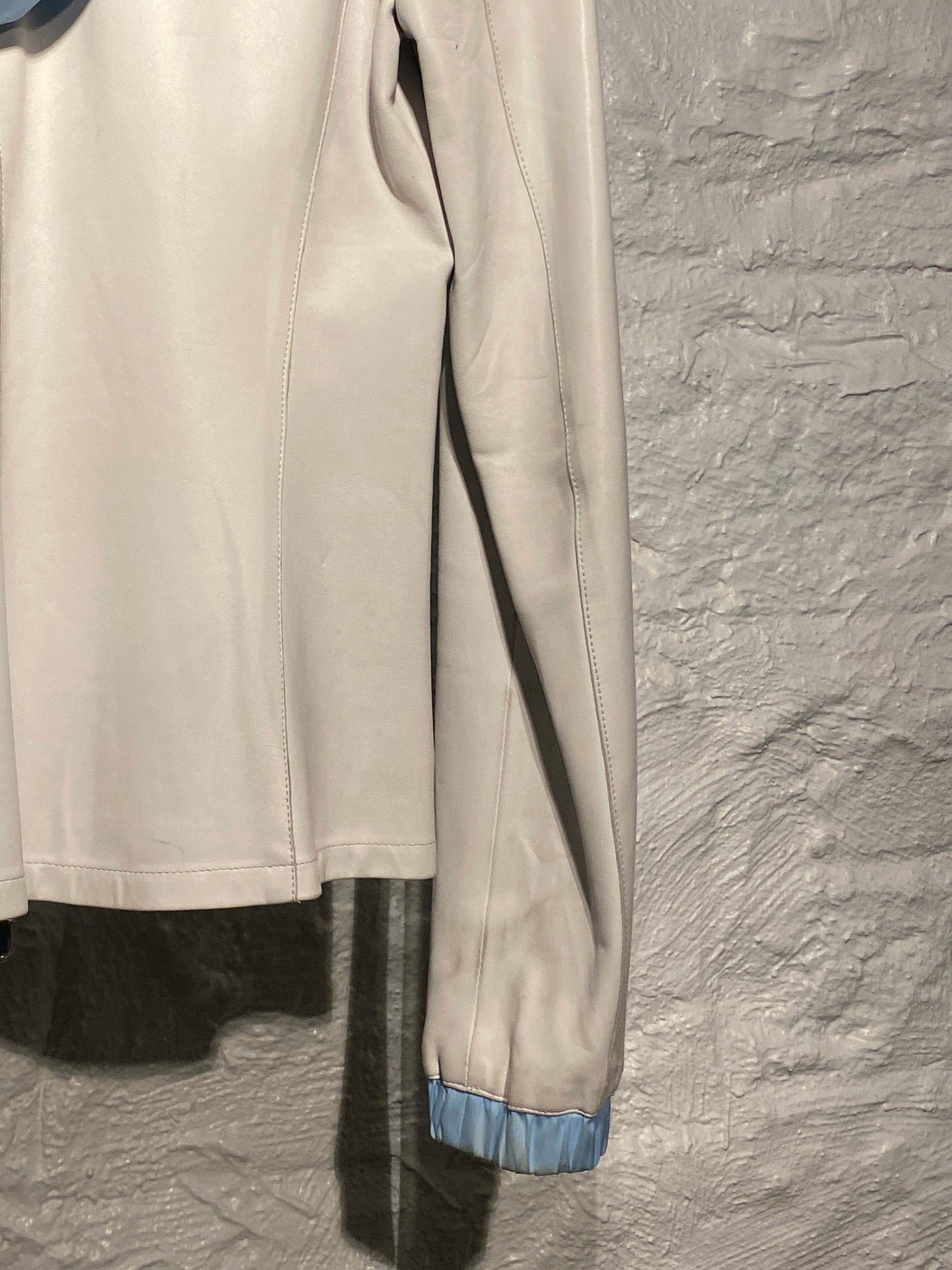 Miu Miu 2000s White Lambskin Leather with Blue Hood Zipper Jacket