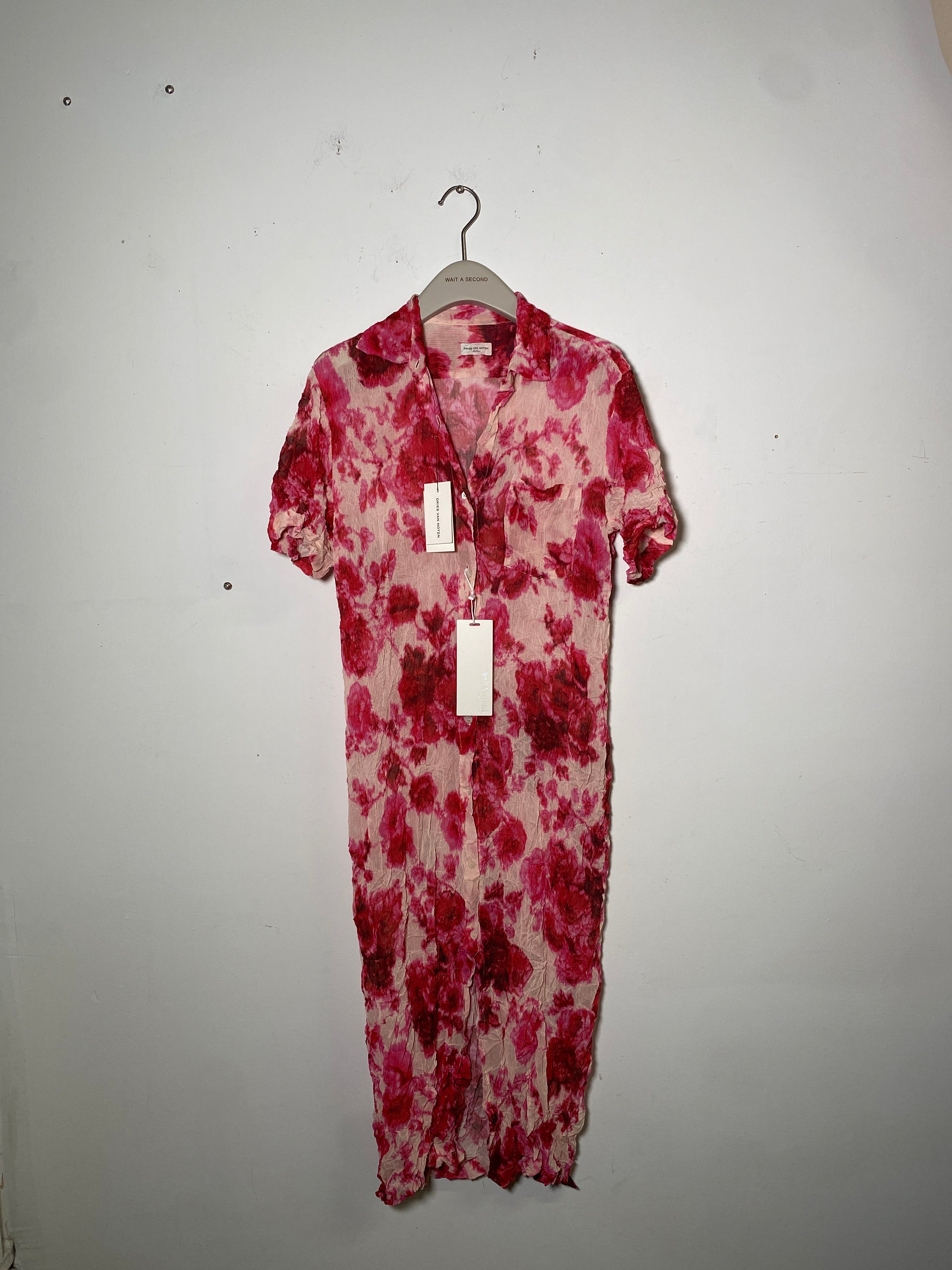 Dries Van Noten Pink Printed Short Sleeve Shirt Dress