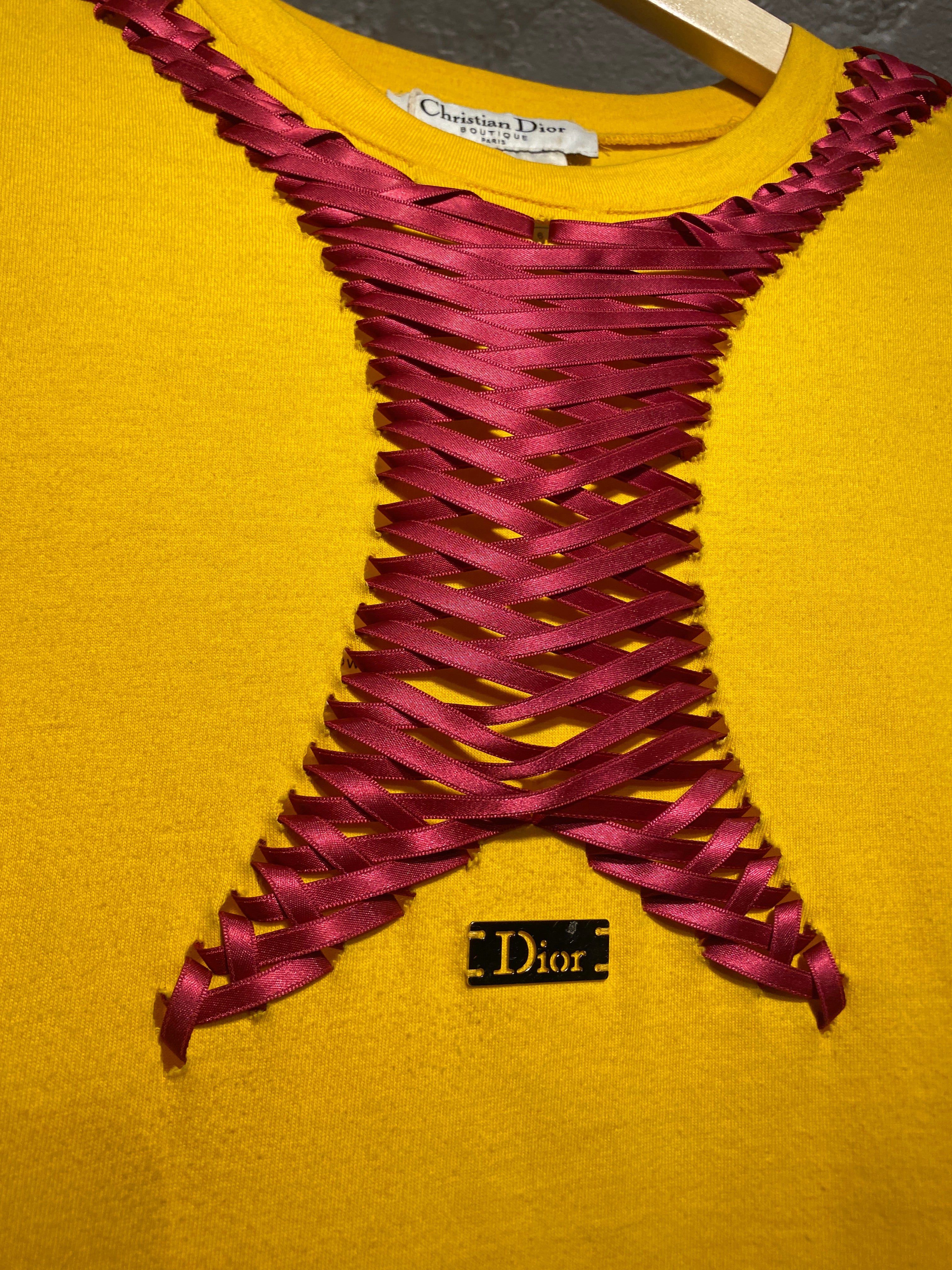 Christian Dior 2000s Corset Silver Laced Out Yellow T-shirt