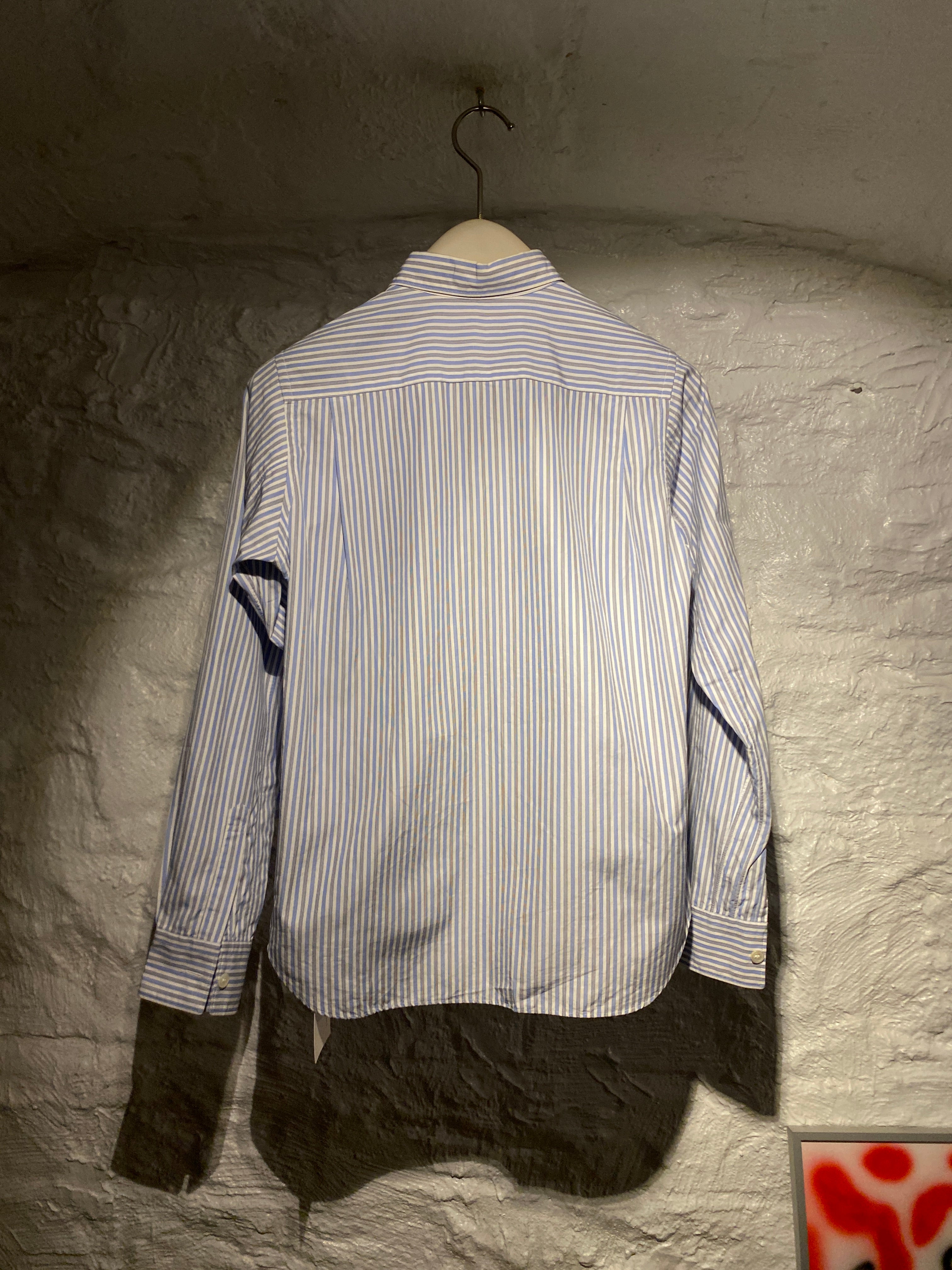 Comme des Garçons Blue White and Black Vertical Striped Long-Sleeve Shirt