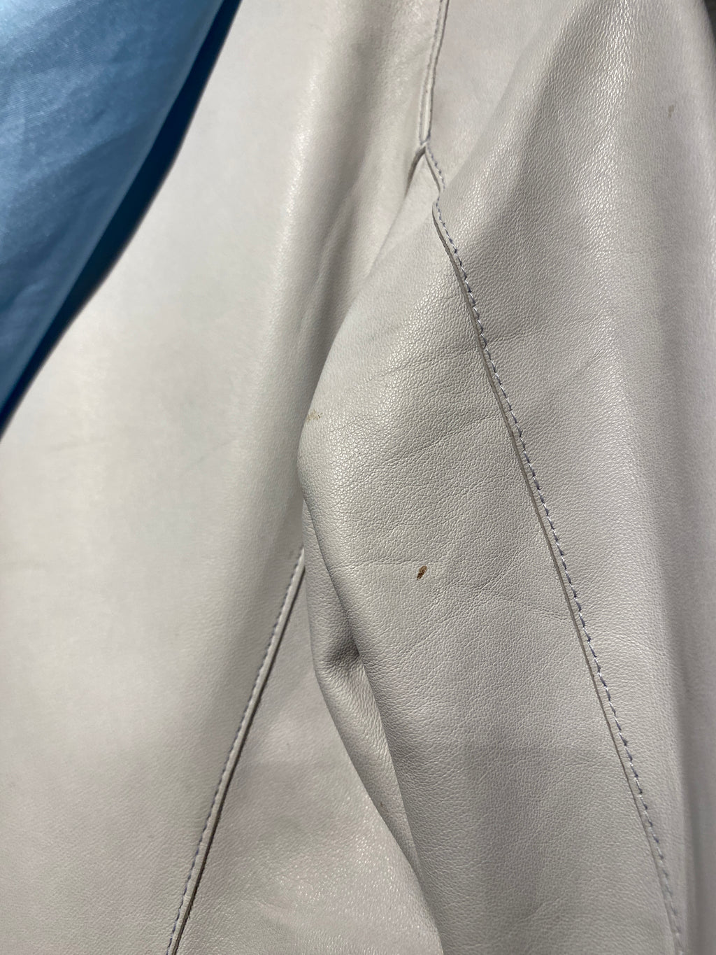 Miu Miu 2000s White Lambskin Leather with Blue Hood Zipper Jacket