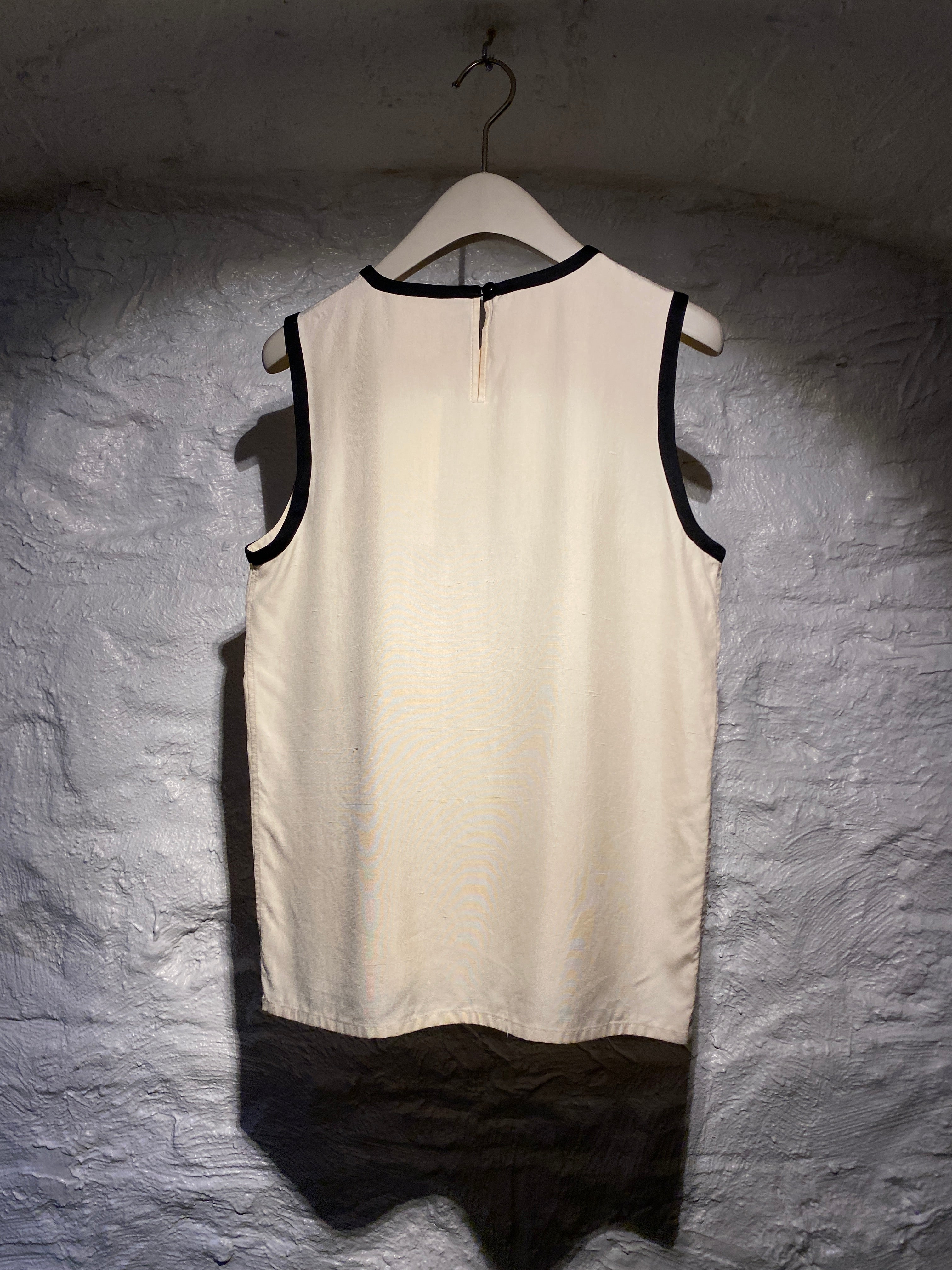 Yves Saint Laurent Rive Gauche Ivory with Black Outlined Sleeveless Top