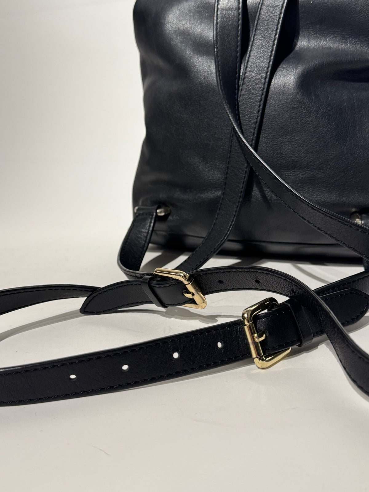M2malletier Black Leather Briefcase Gold Handle Design Backpack