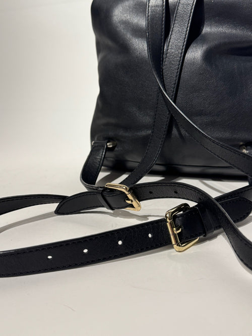 M2malletier Black Leather Briefcase Gold Handle Design Backpack