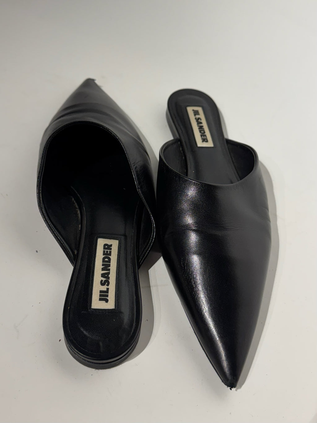 Jil Sander Black Point Toe Leather Mule Size 38