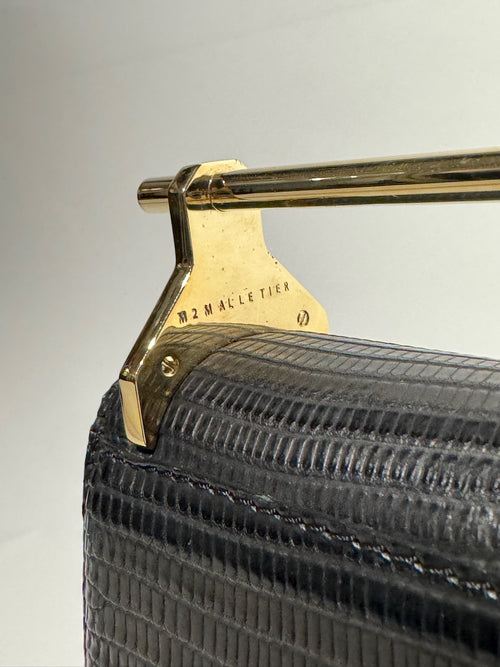 M2malletier Black Lizard Leather Briefcase Gold Handle Chain Crossbody Bag